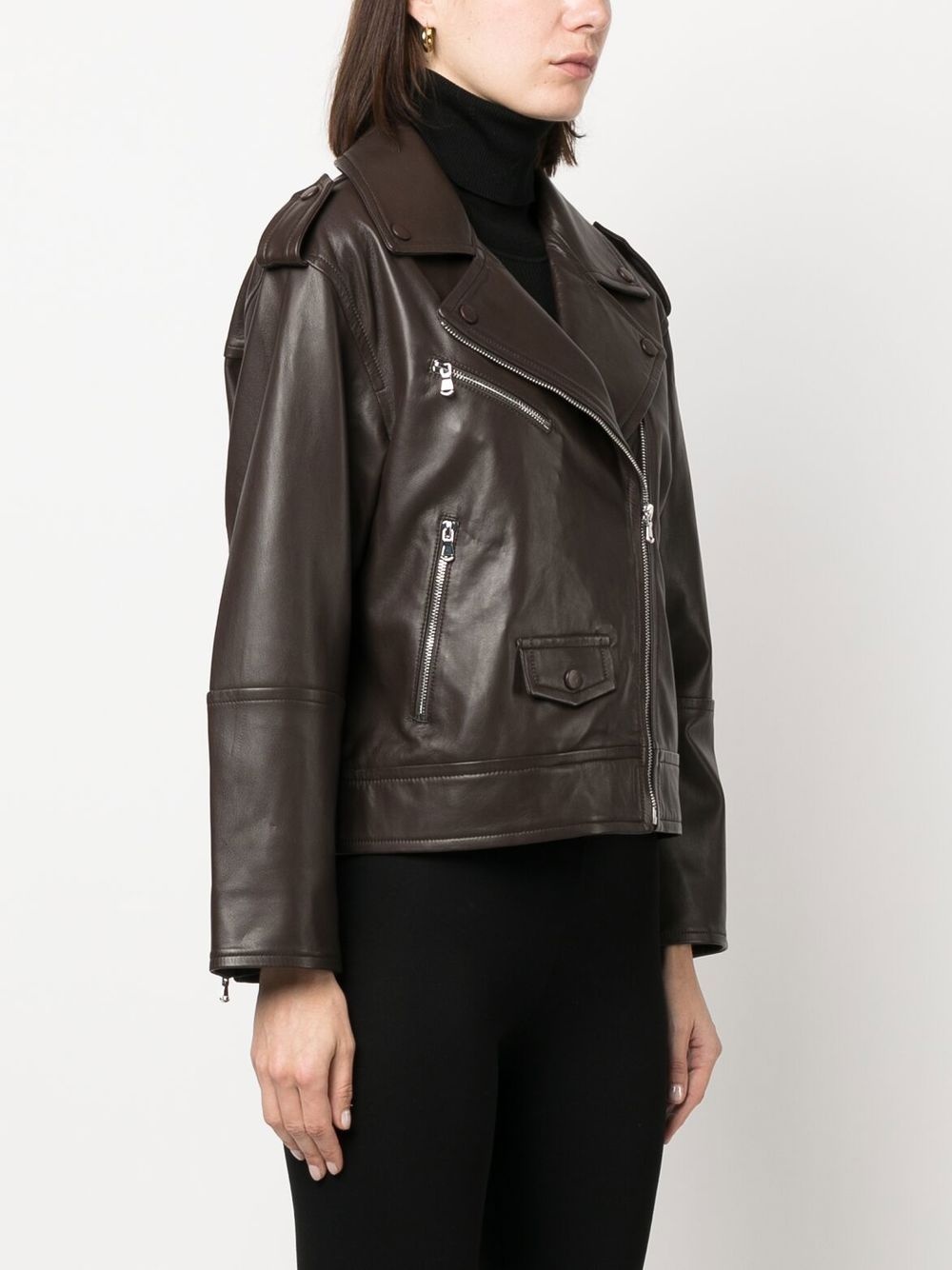 leather zip-up flight jacket - 3