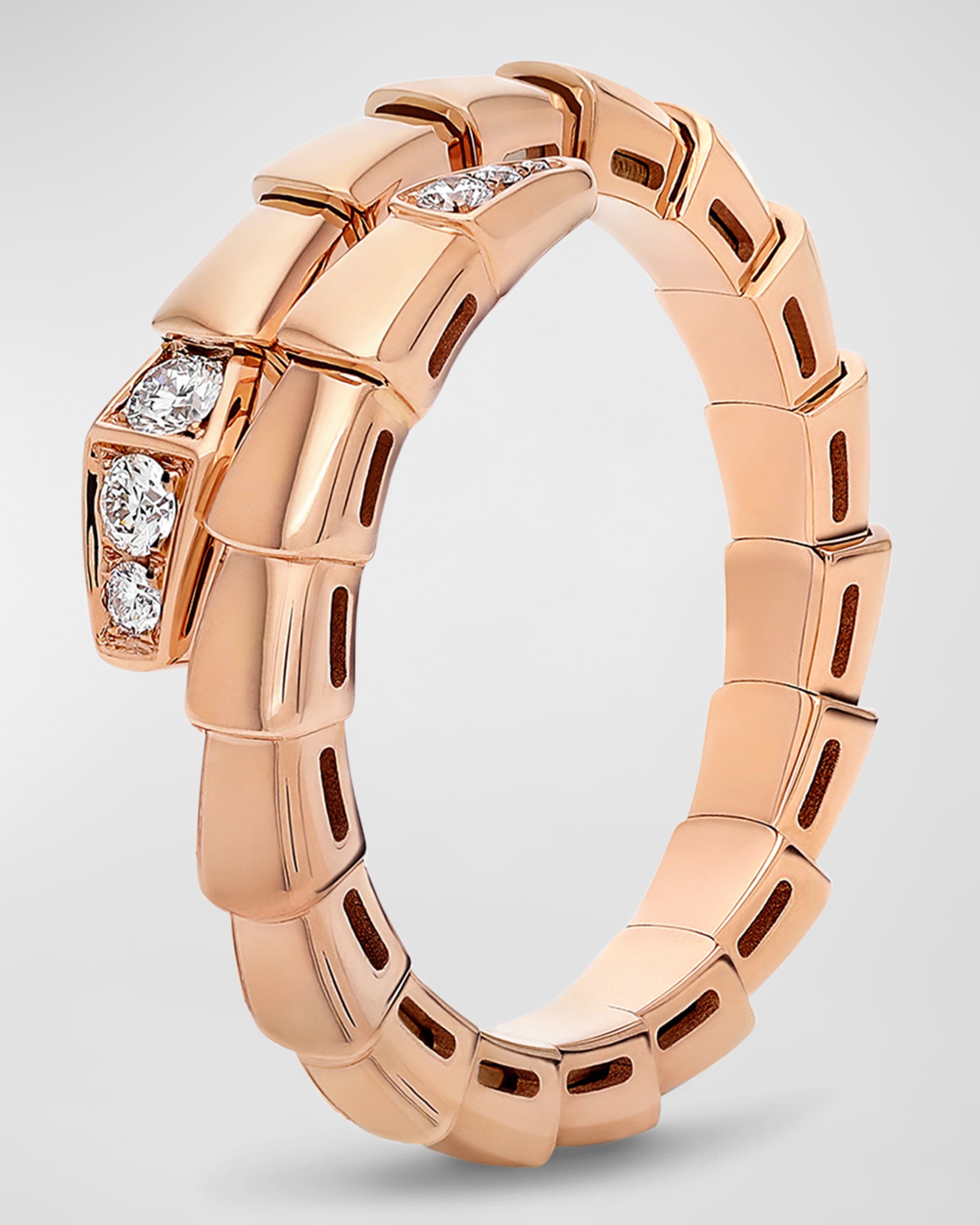 18K Rose Gold Serpenti Viper Diamond Tip Ring - 1