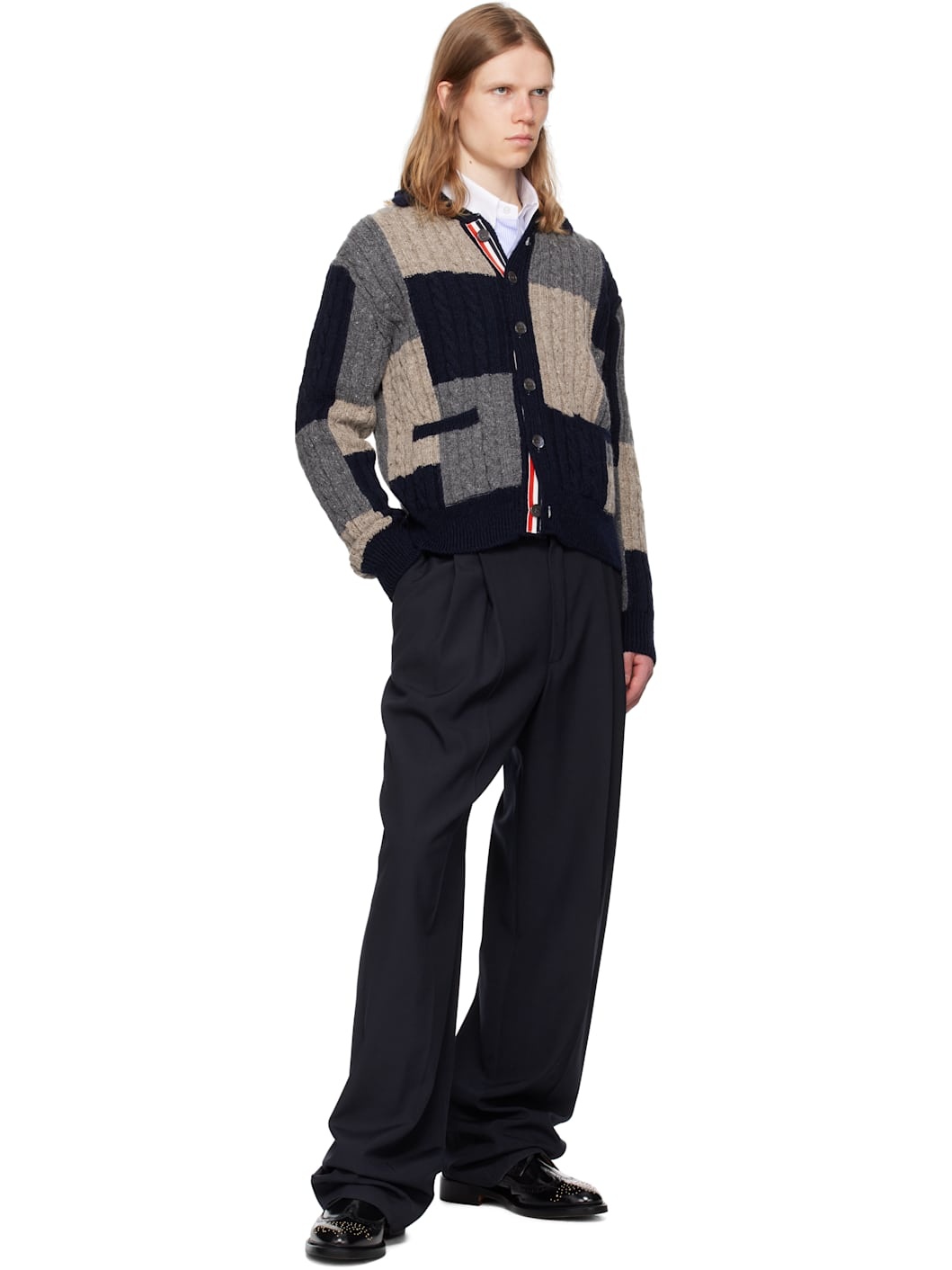 Multicolor Patchwork Baby Cable Intarsia Mock Neck Cardigan - 4