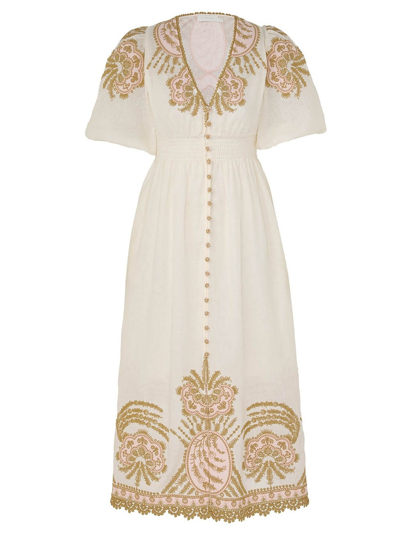 Zimmermann WAVERLY EMBROIDERED MIDI DRESS - 9809DSS243CRMGLD | REVERSIBLE