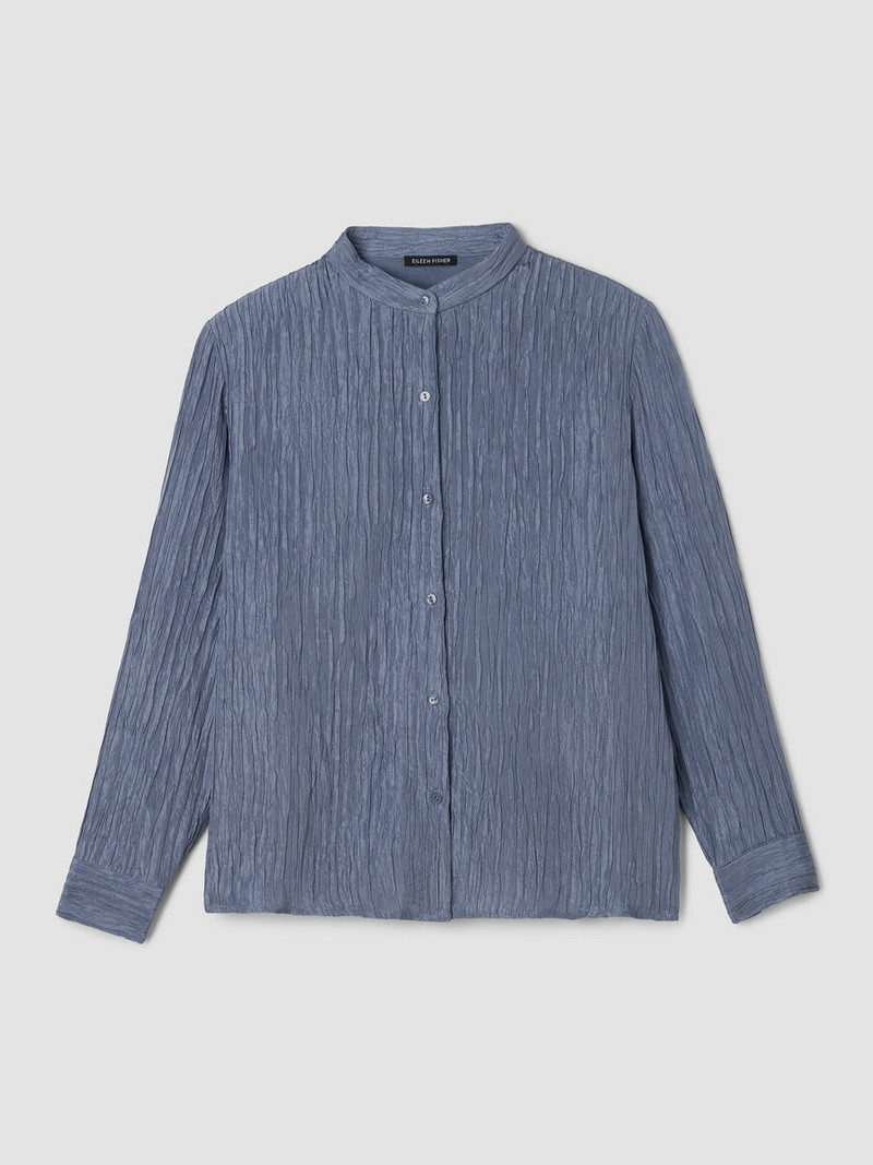 Textured Silk Jacquard Band Collar Shirt 1