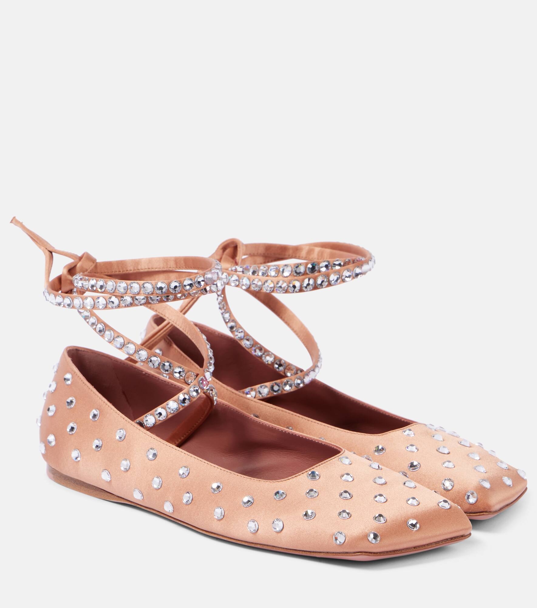 Ane crystal-embellished satin ballet flats - 1