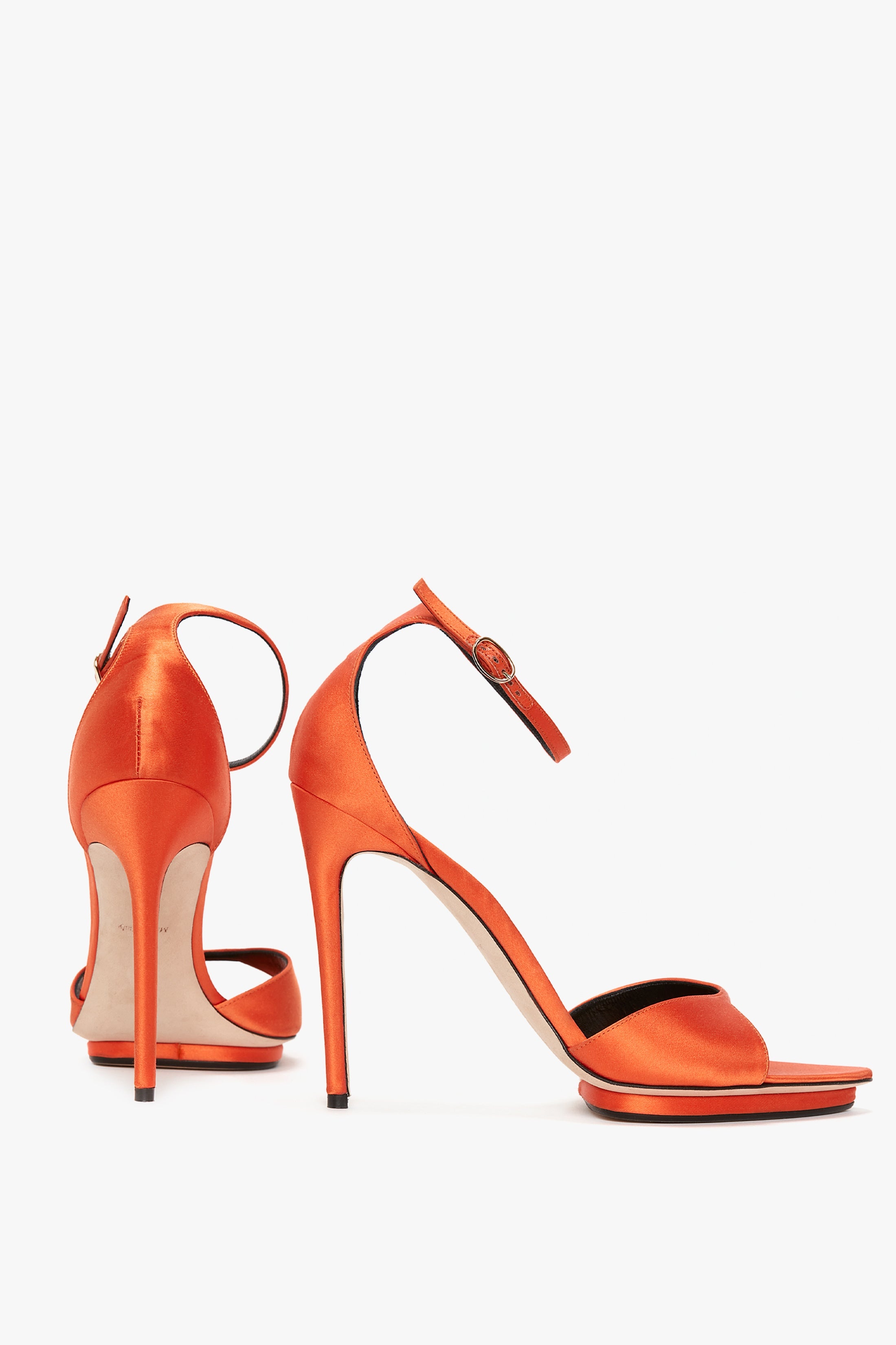 Pointy Toe Stiletto Sandal in Orange Satin - 5