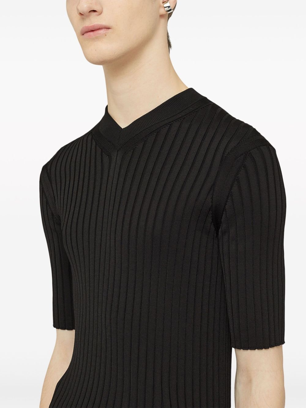 ribbed-knit V-neck T-shirt - 4