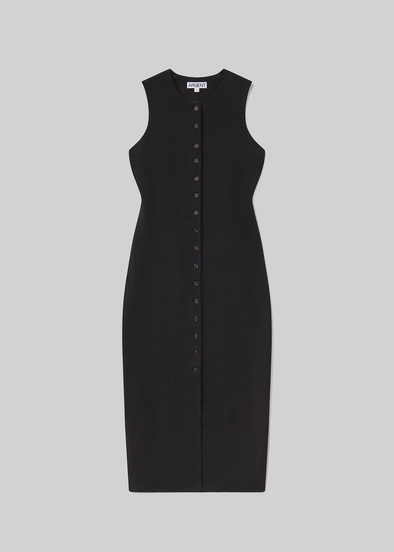 Button Dress Linen Twill In Black 1