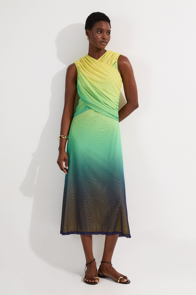 Tall Sunset Ombre Mesh Wrap Bodice Jersey Maxi Dress 1