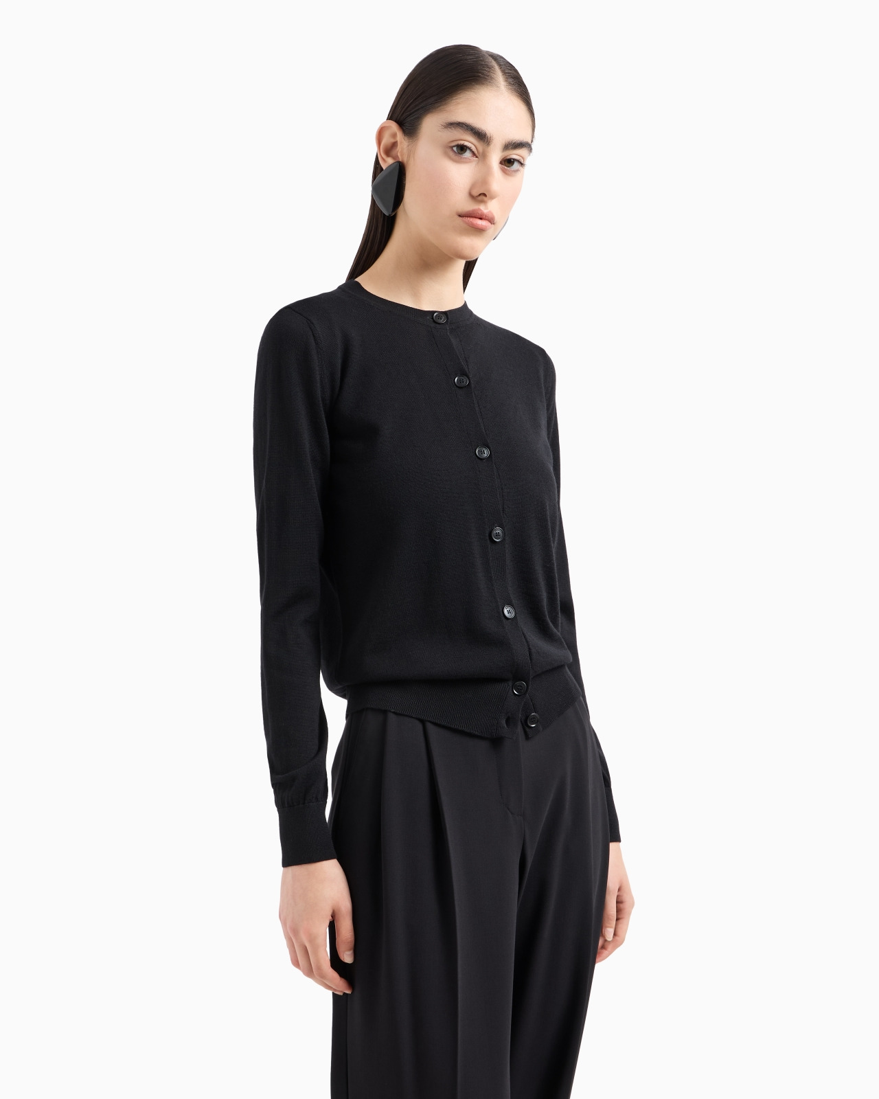 Cardigan in plain-knit, pure virgin wool - 4