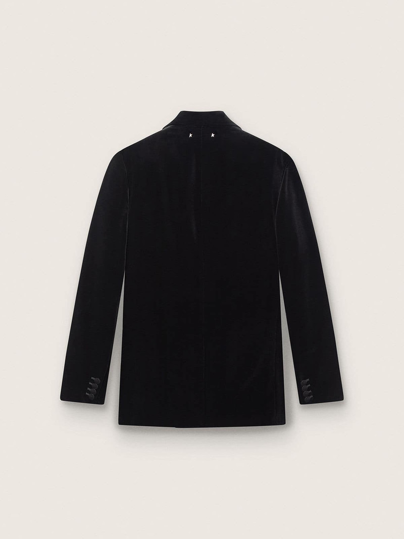 Golden Goose Men’s double-breasted blazer in black velvet with black satin lapels outlook