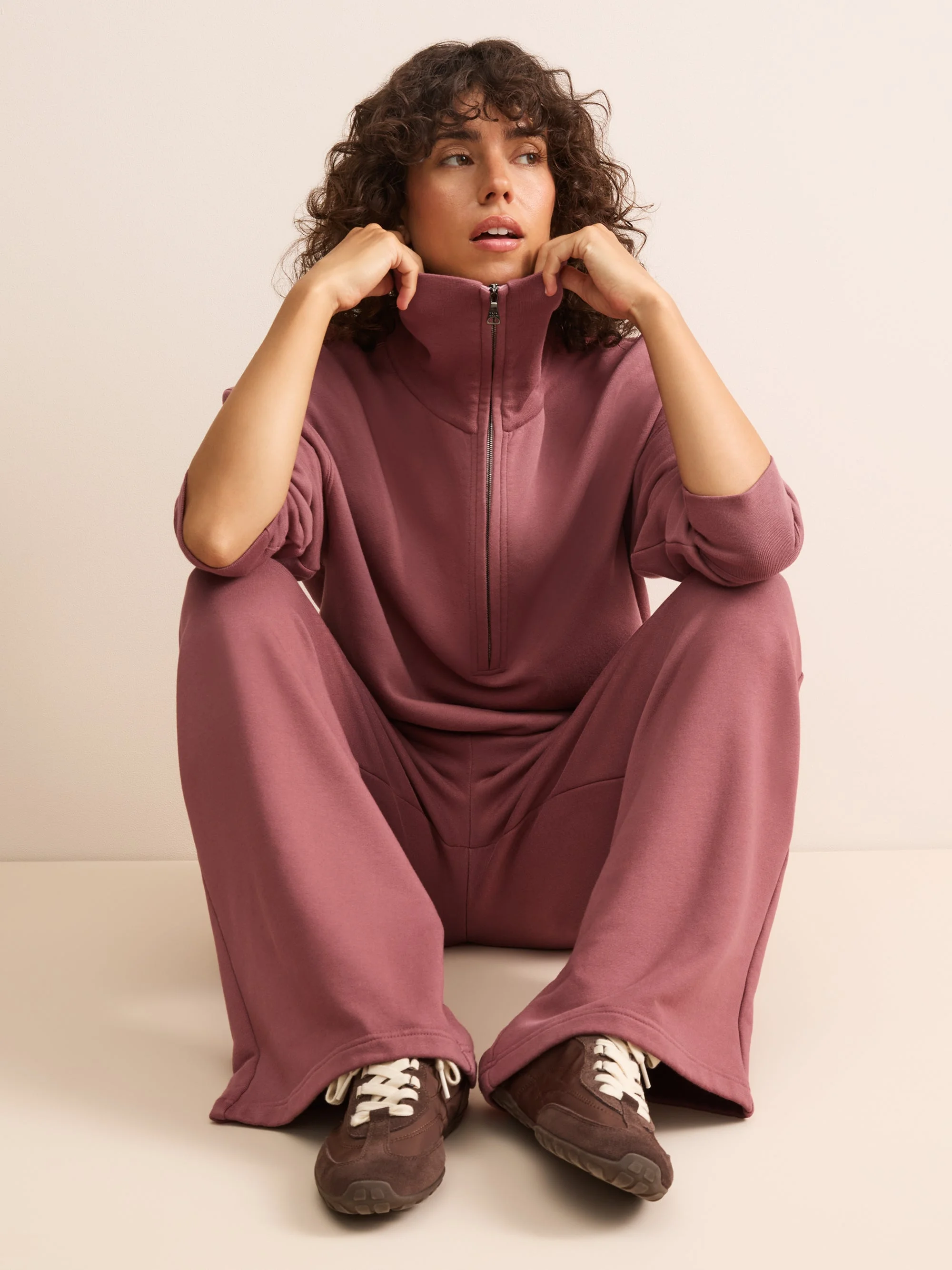 Harley Cotton Modal Half-Zip Sweatshirt Dusty Rose - 1