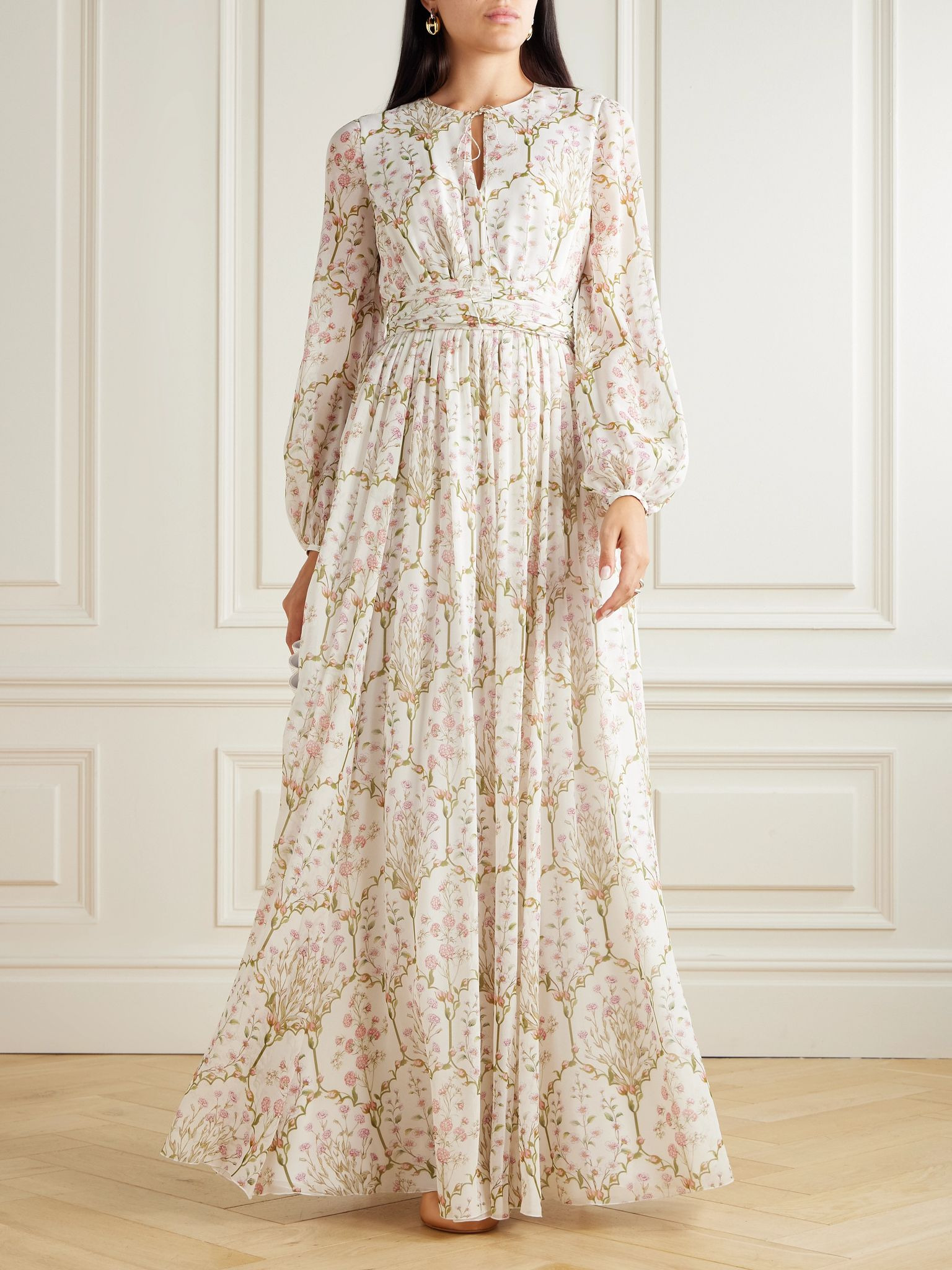 Belted floral-print silk-georgette gown Ivory - 2