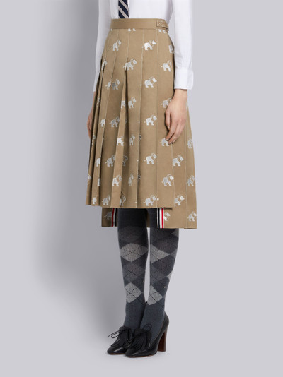 Thom Browne Khaki Cotton Twill Lion Icon Embroidered Pleated Skirt outlook