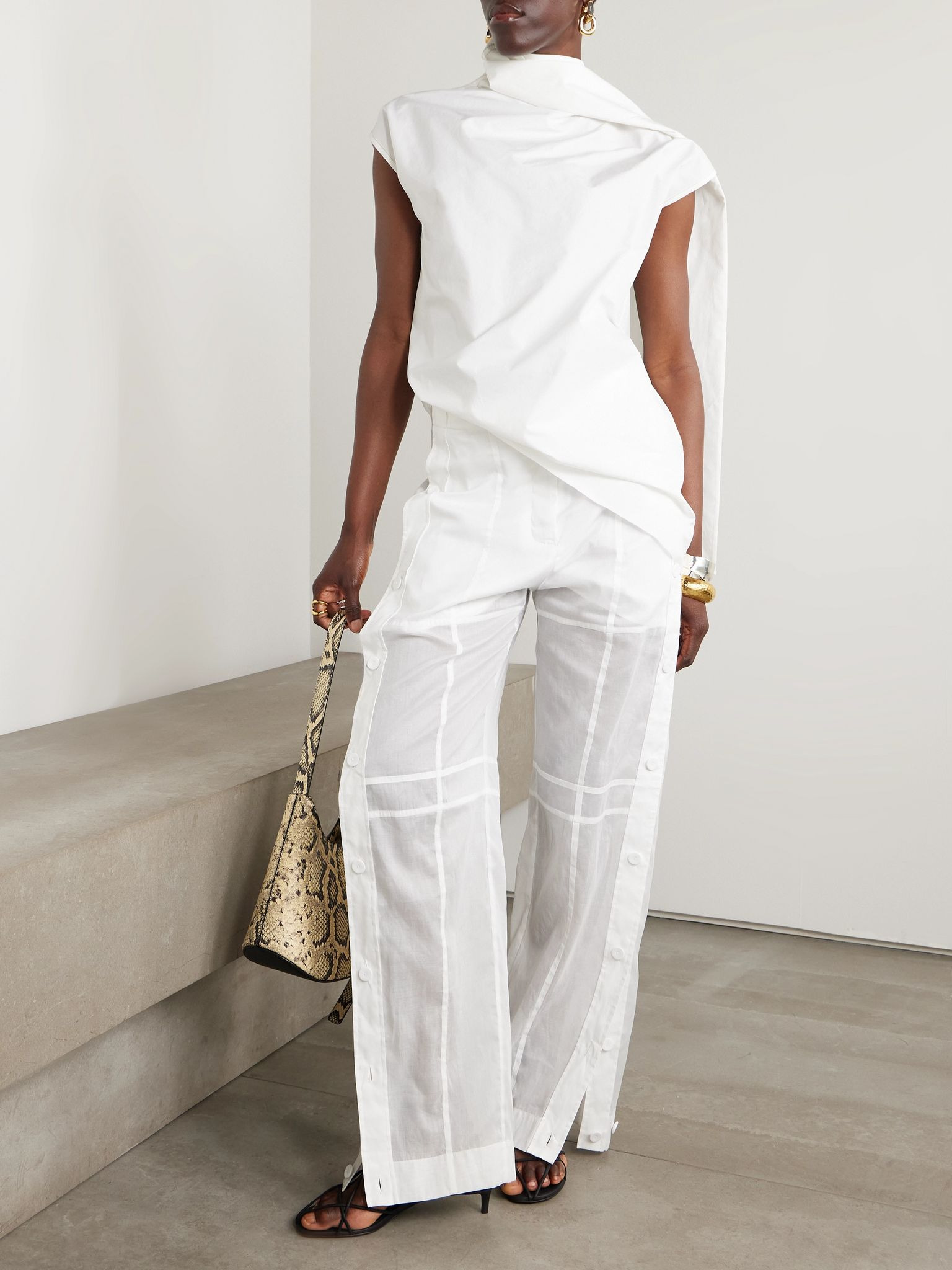 Paneled cotton-voile wide-leg pants White - 2