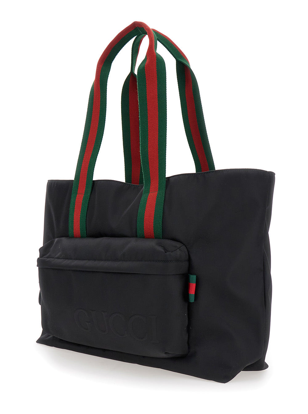 Gucci Men Black Tote Bag With Web Handles And Logo Lettering On The Front In Tech Fabric Man - 2