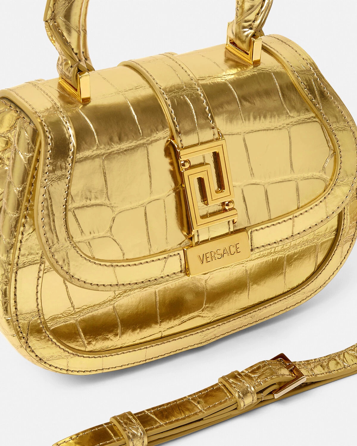 Croc-Effect Greca Goddess Mini Bag - 5