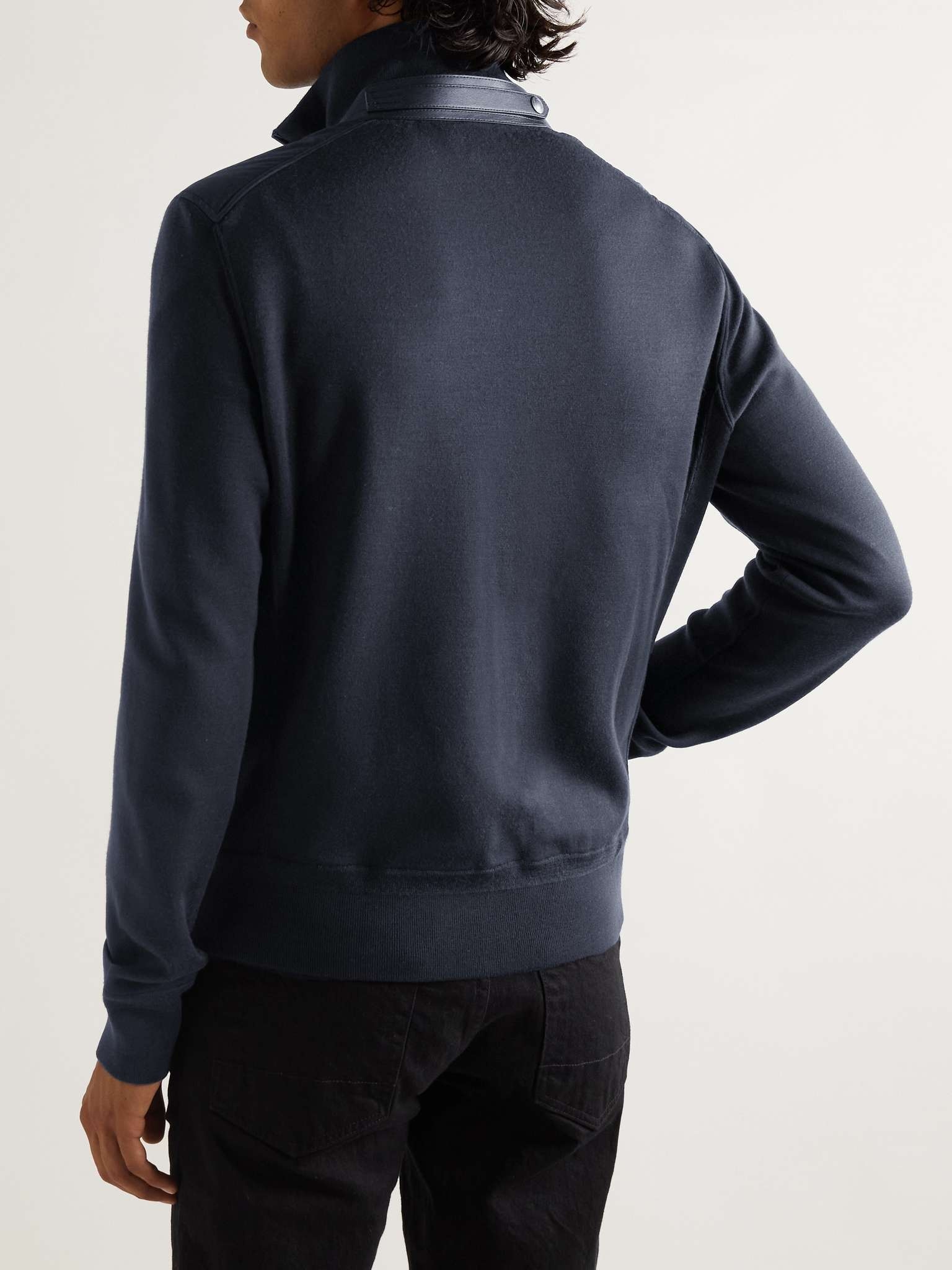 Panelled Ribbed Wool and Shell Zip-Up Cardigan - 4