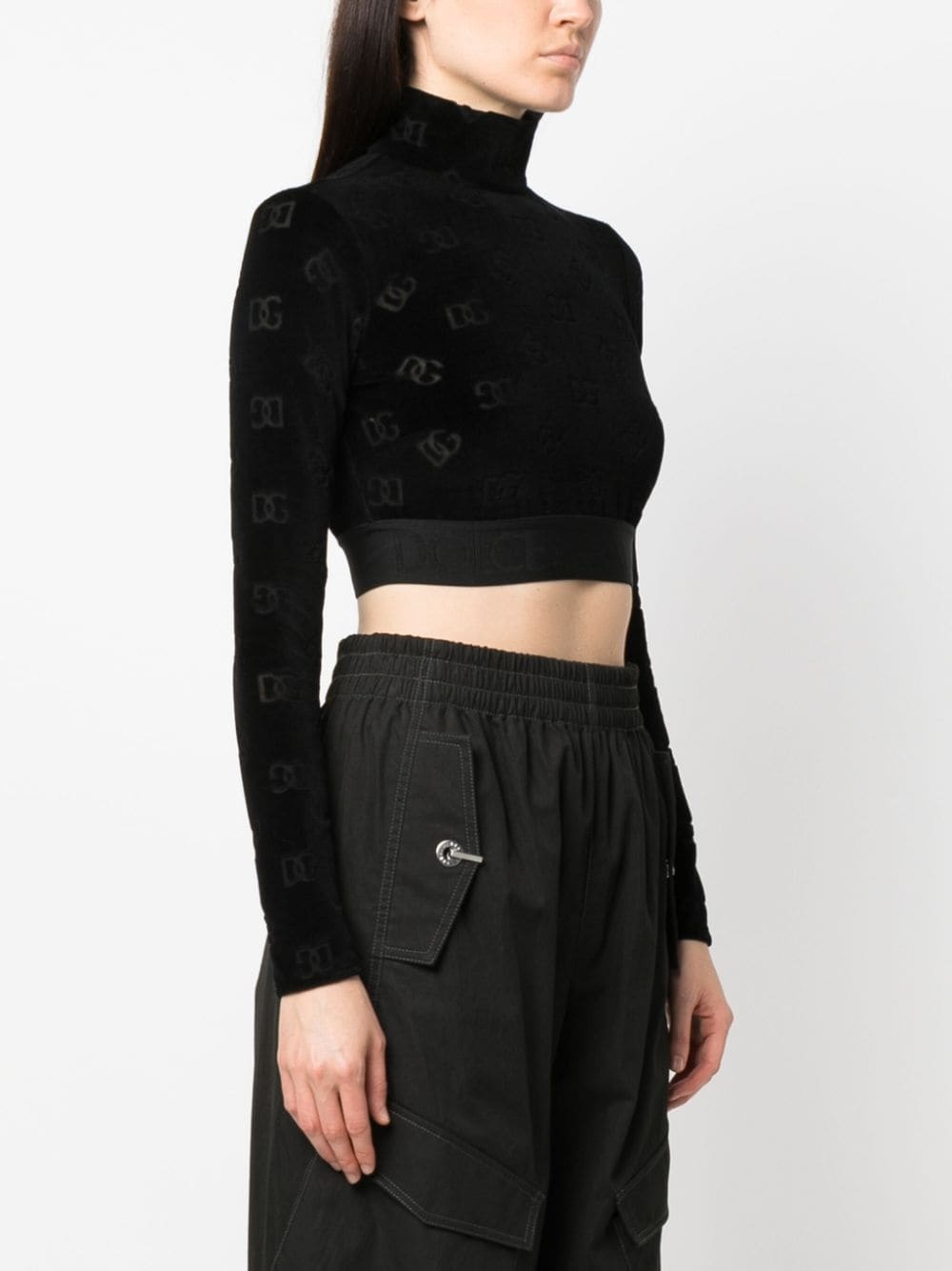 debossed-logo pattern cropped top - 3