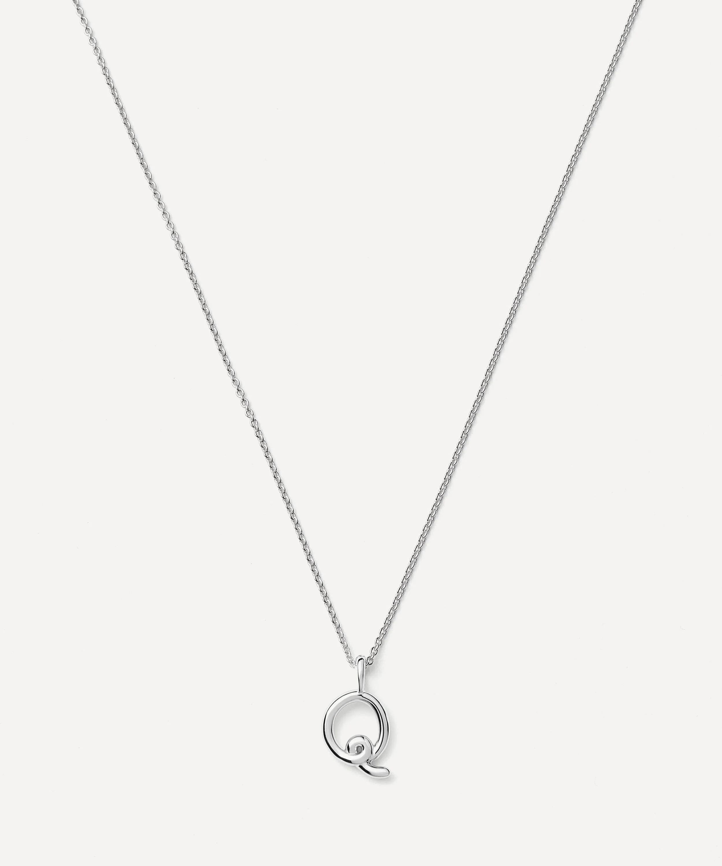 Sterling Silver Curly Molten Mini Q Initial Pendant Necklace - 1