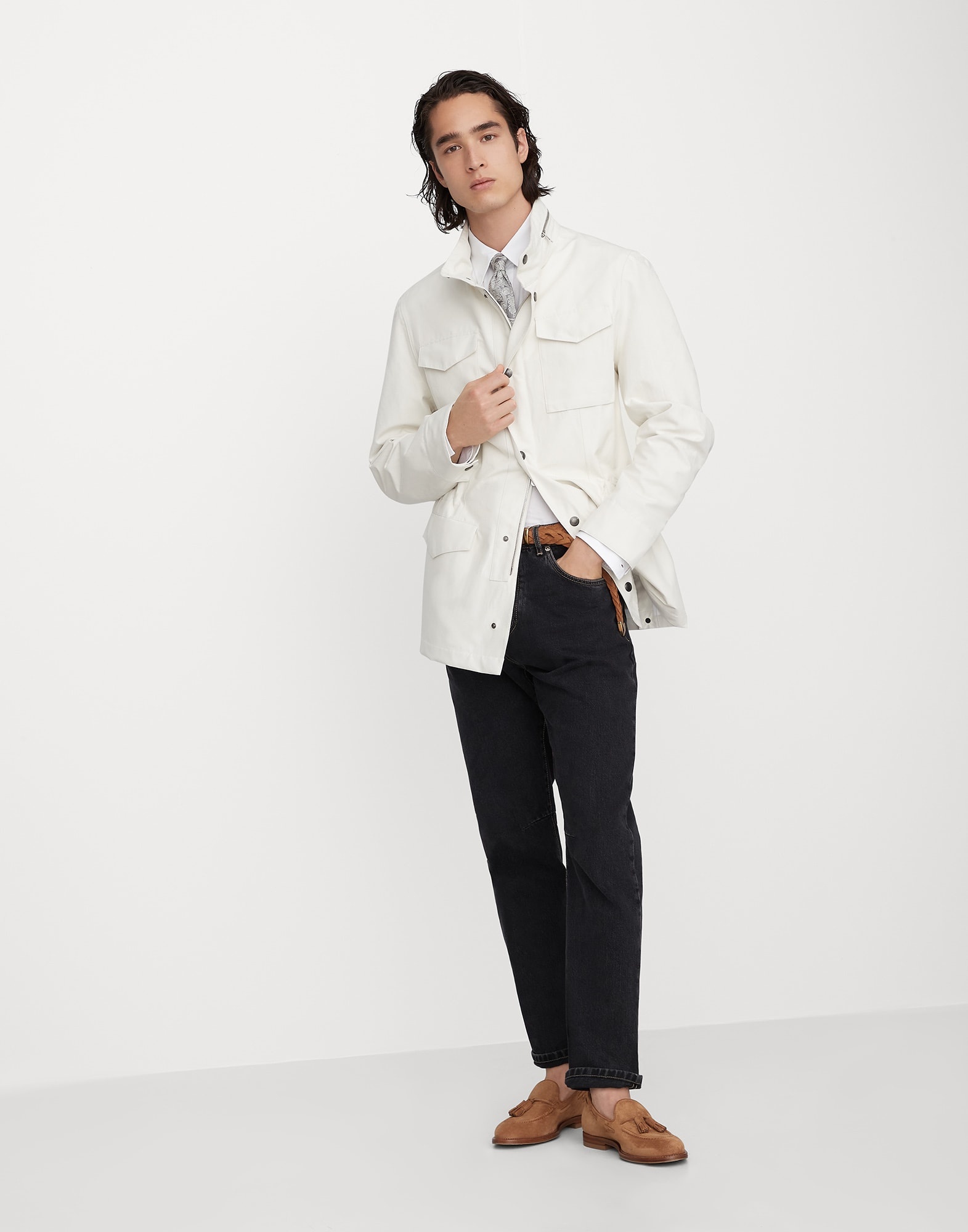 Linen and silk bonded panama field jacket with heat-bonded seams - 5