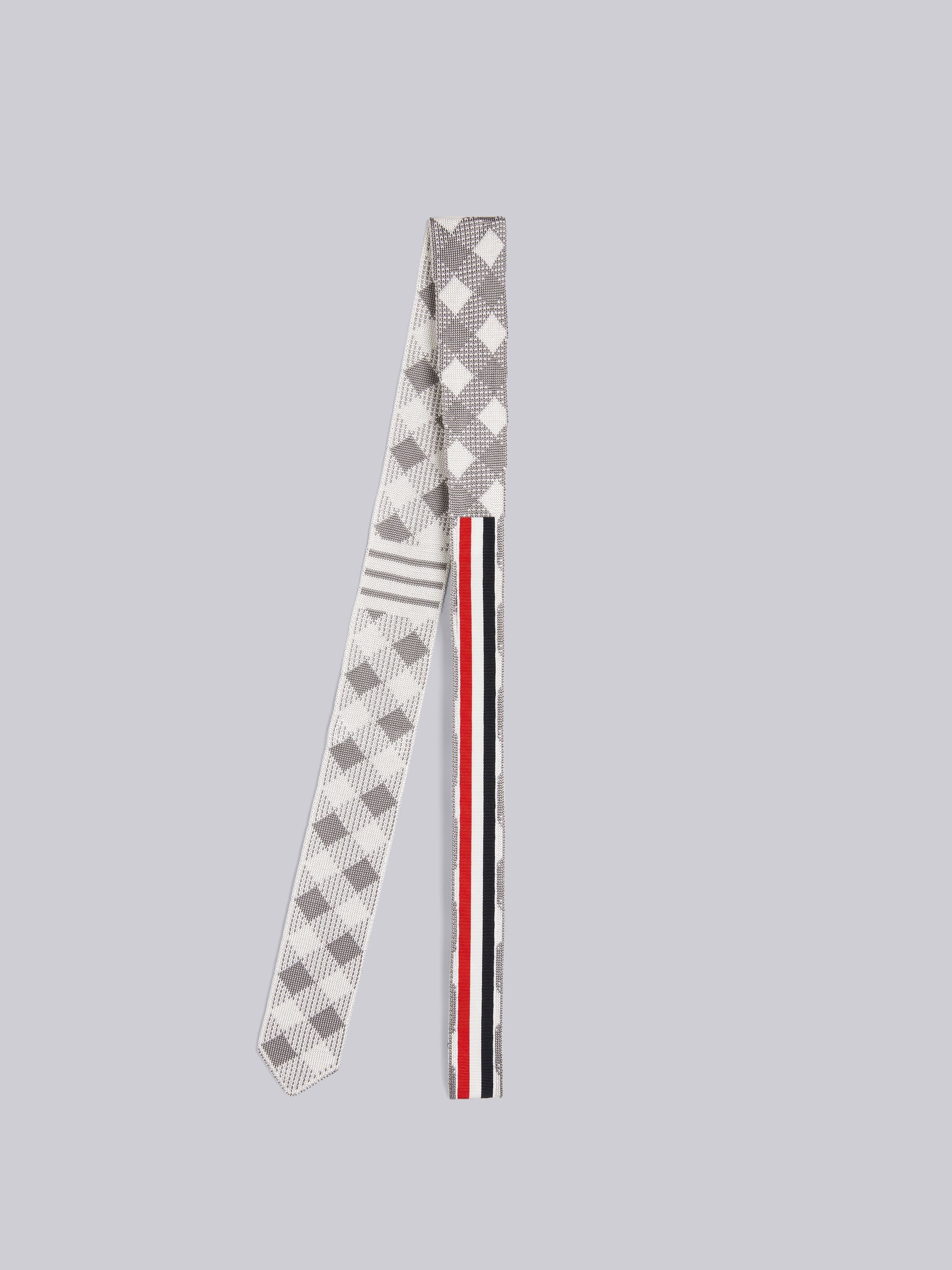 Light Grey Knitted Silk Jacquard Gingham Check 4-Bar Tie - 3