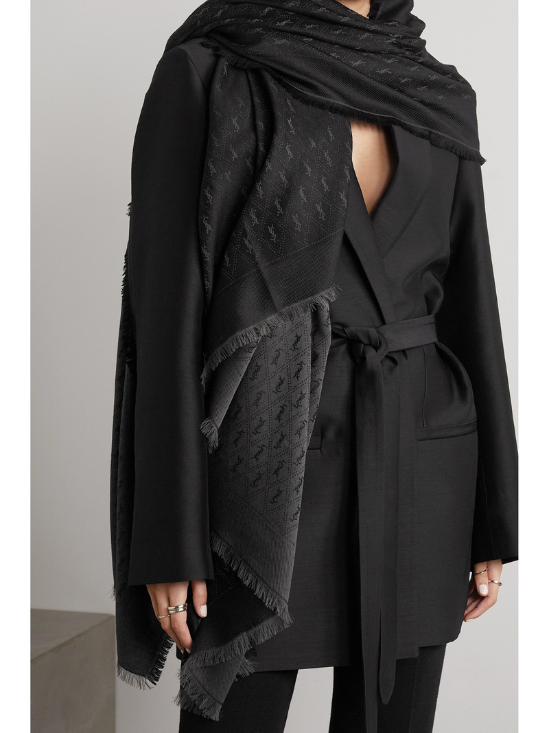 SAINT LAURENT Fringed Wool, Cotton And Silk-blend Jacquard Scarf outlook