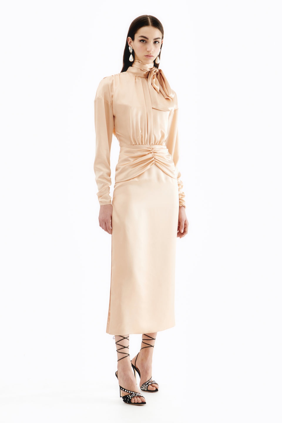 OPEN BACK SILK SATIN DRESS - 3