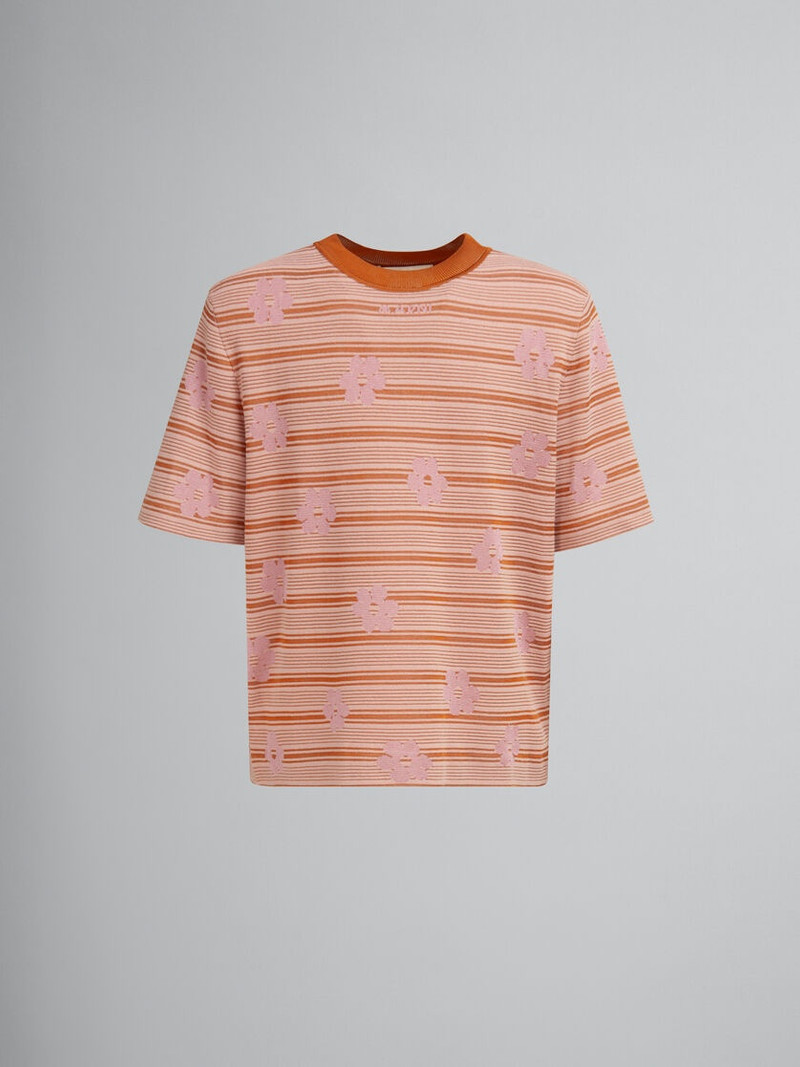 분홍색 COTTON-VISCOSE STRIPED KNIT T-SHIRT FLORAL MOTIF - 1