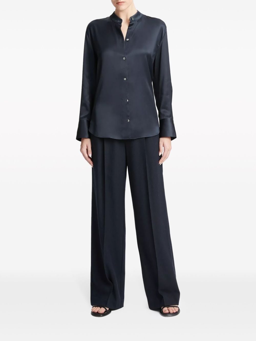 band-collar satin shirt - 2