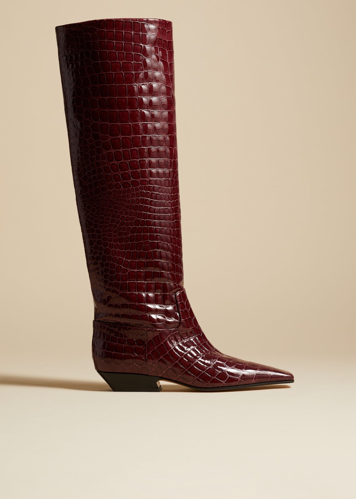 The Marfa Knee-High Boot in Bordeaux Croc-Embossed Leather - 1