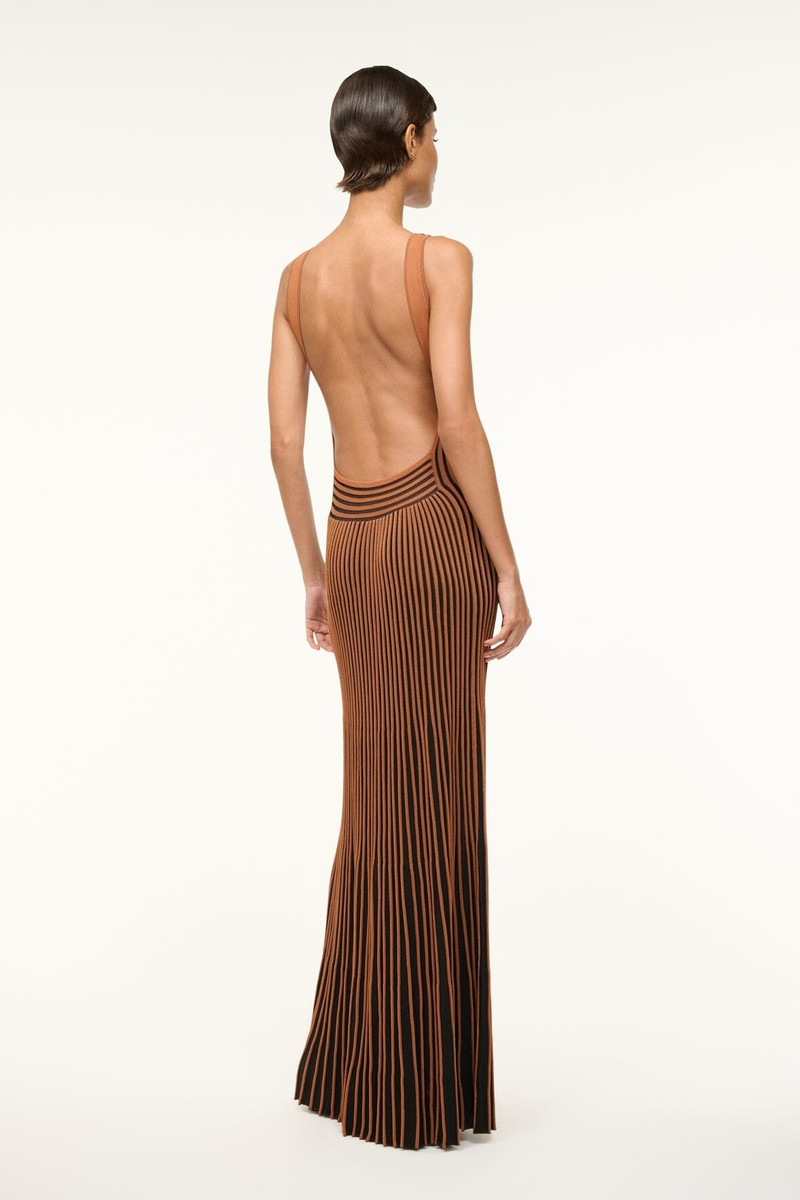 staud claretta dress Pleated Maxi The design includes elegant vertical stripes STAUD STAUD CLARETTA DRESS TAN