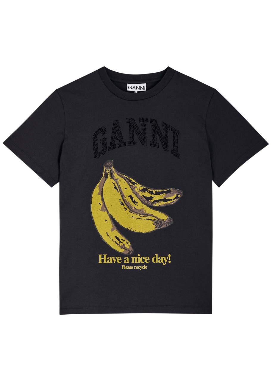 Ganni Banana-print Logo Cotton T-shirt - 1