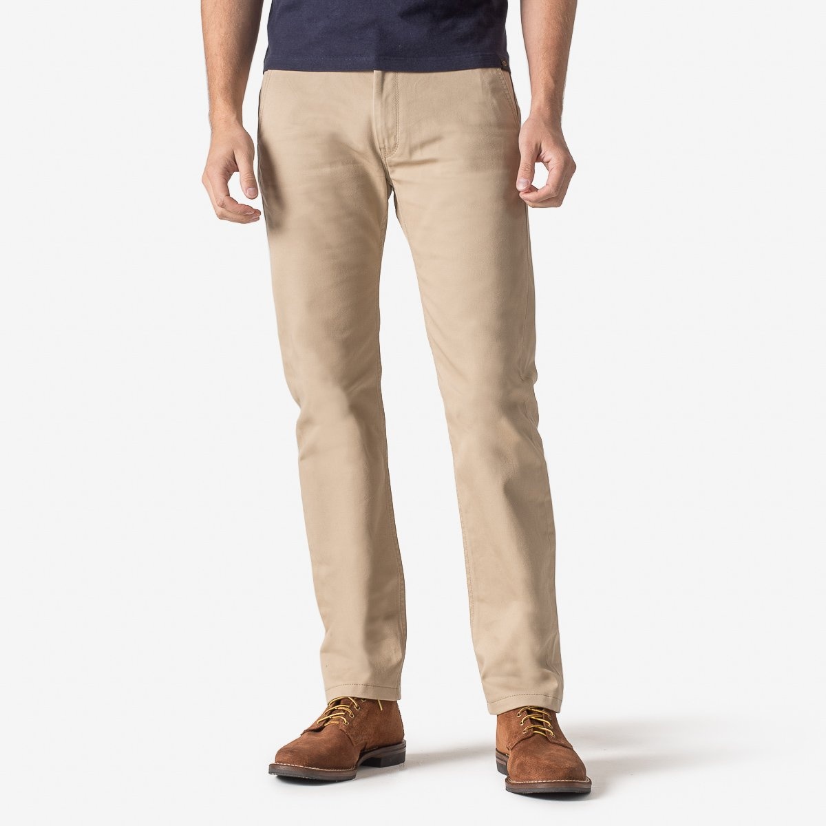 IH-721-KHA 9oz Mercerised Selvedge Cotton Slim Tapered Chinos - Khaki - 2