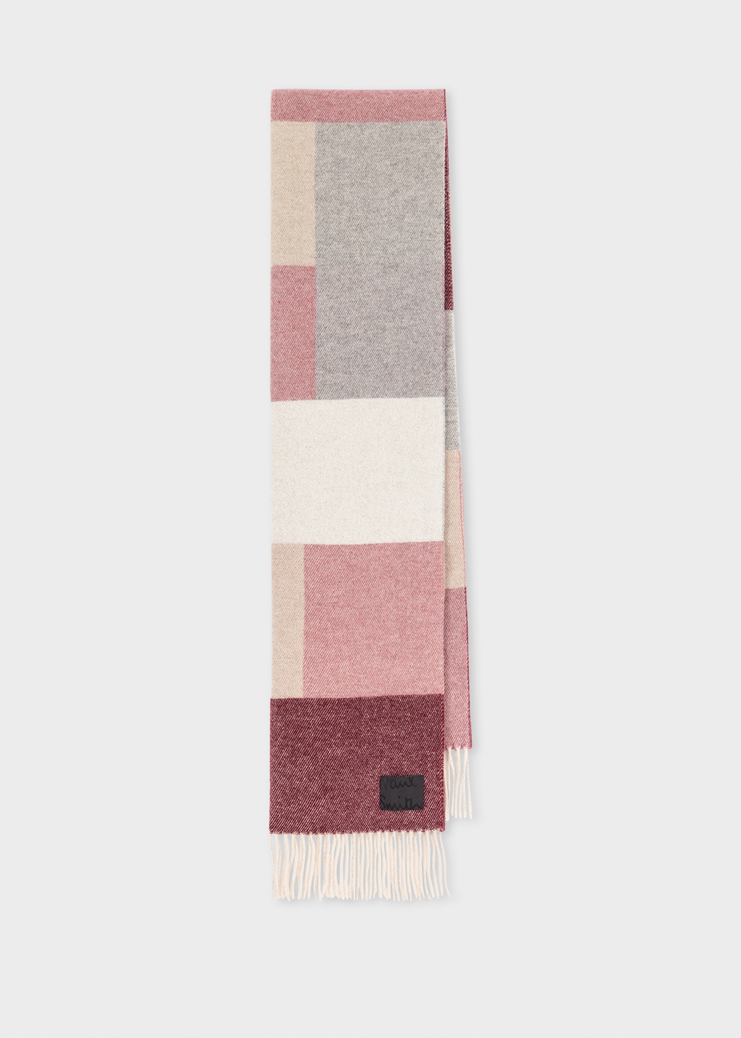 Women's Pink Block Check Wool Scarf - 1