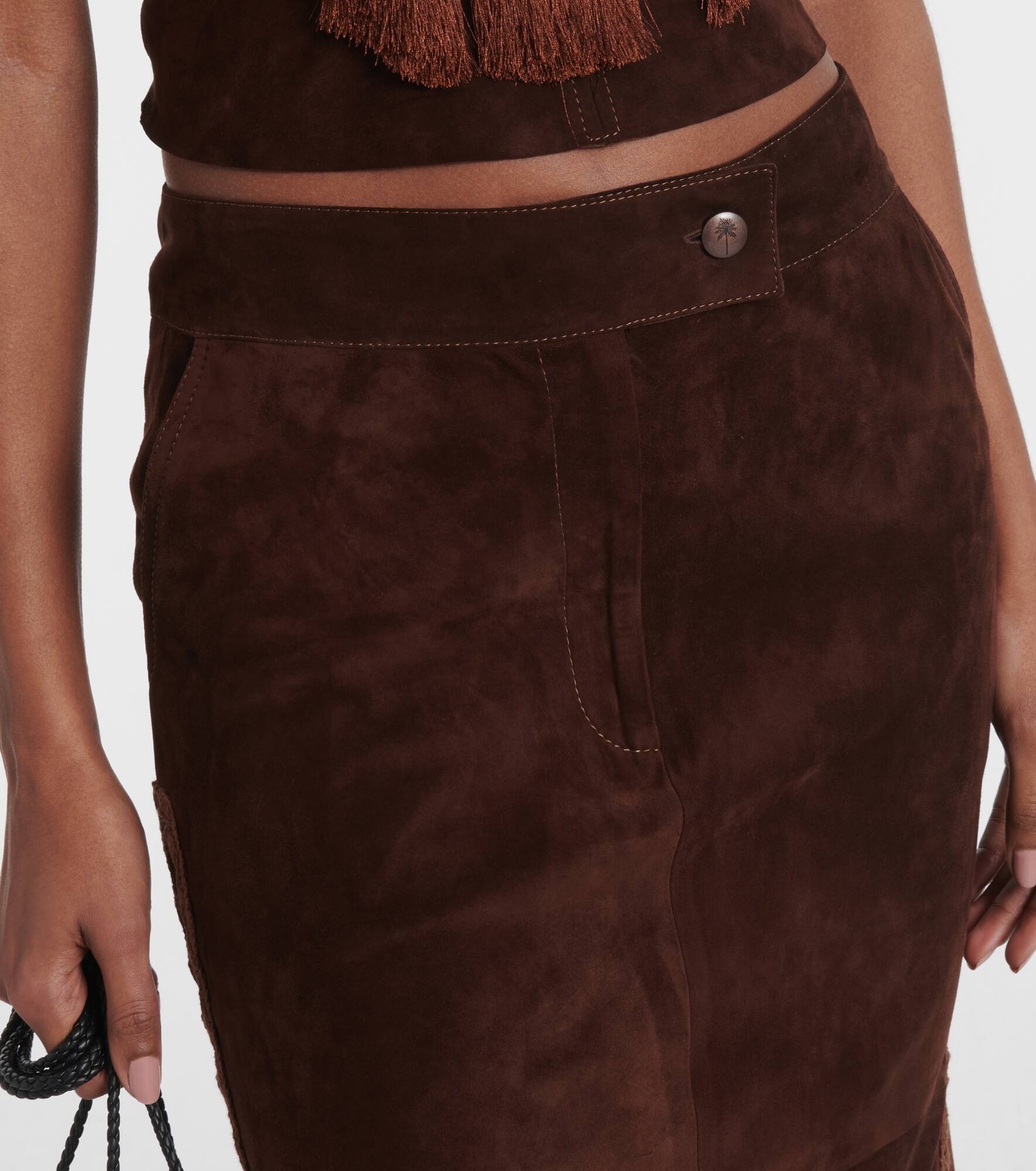 Mid-rise suede midi skirt - 4