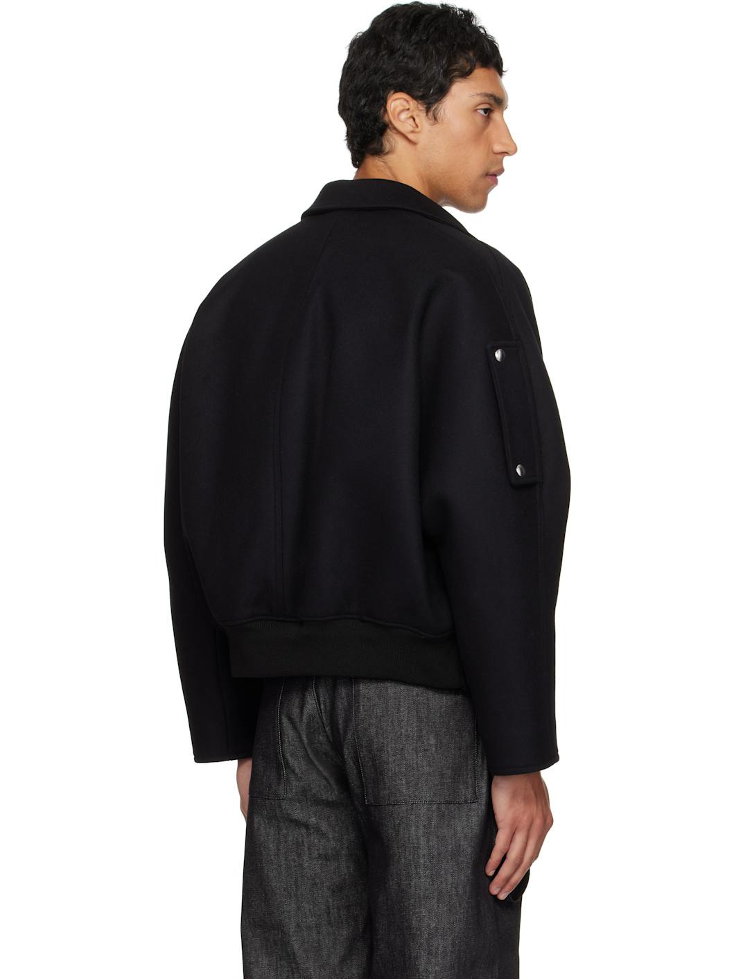Black Embroidered Wool Bomber Jacket - 3