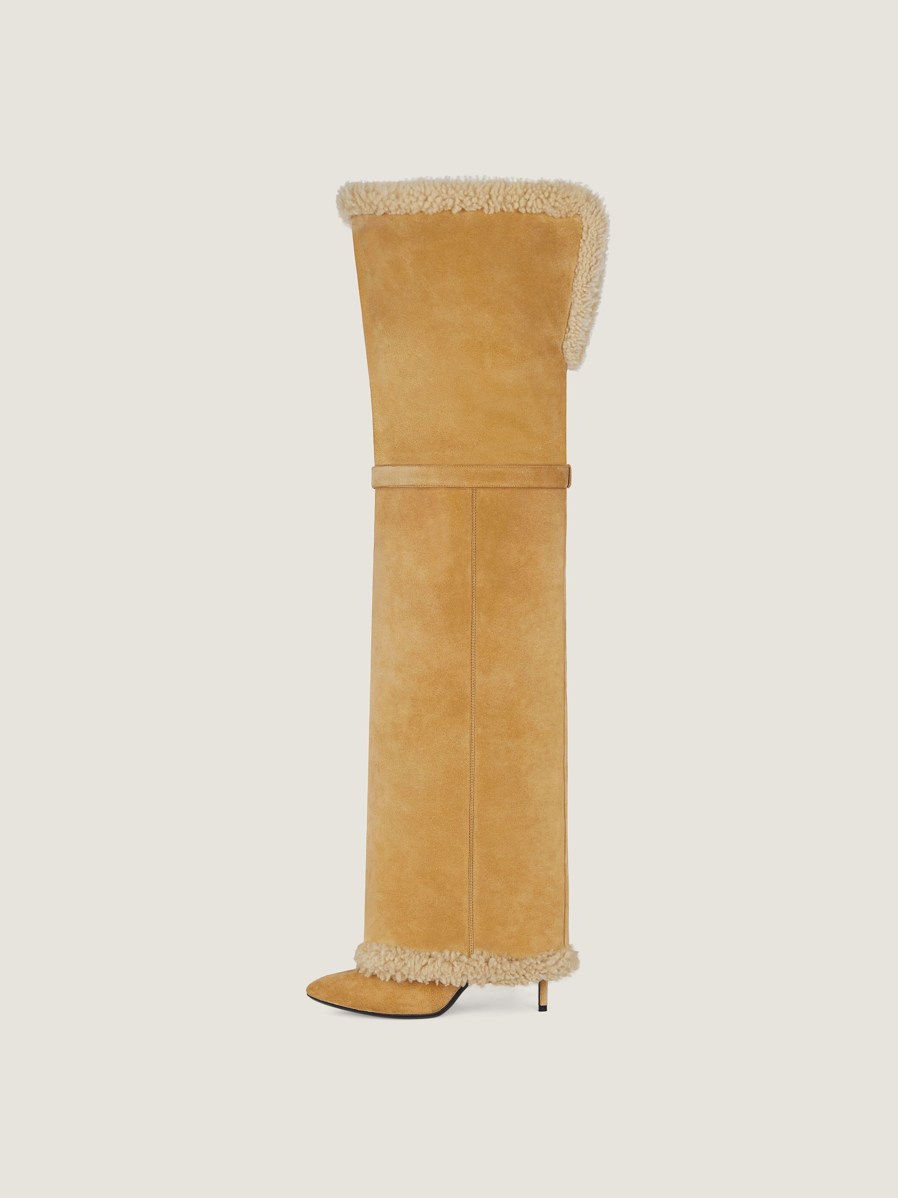 SHARK LOCK STILETTO BOOTS IN SUEDE AND SHEARLING - 4
