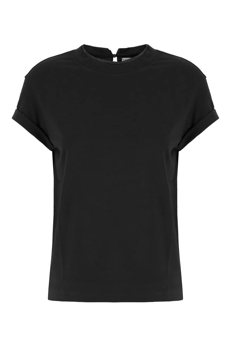 BRUNELLO CUCINELLI STRETCH COTTON JERSEY T-SHIRT WITH PRECIOUS FAUX-LAYERING - 1