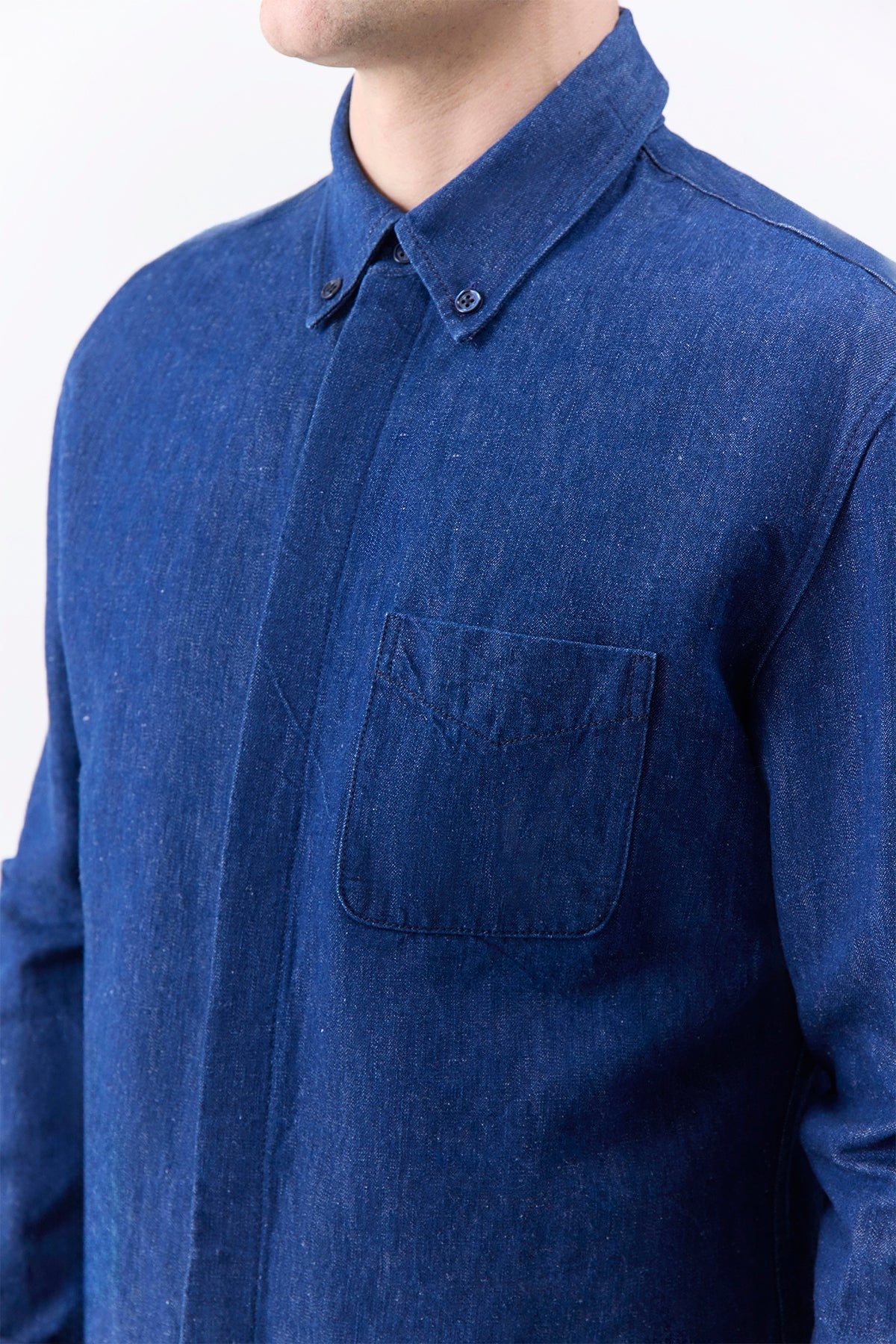 Cholul Shirt in Recycled Cotton Linen Denim - 6