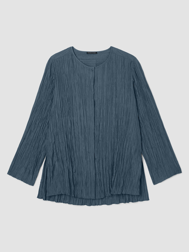 Crinkle Silk Habutai Round Neck Shirt 1