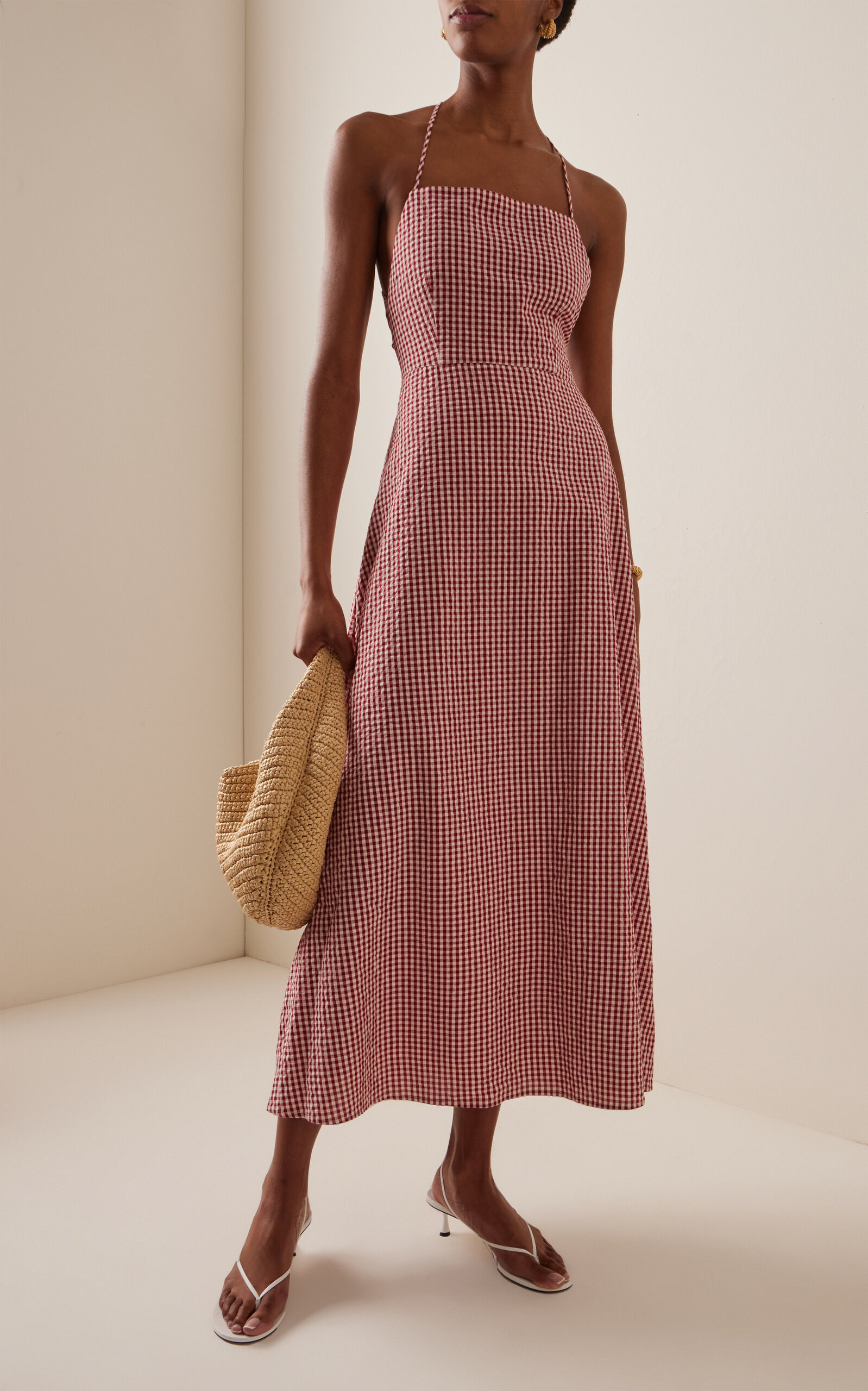 Lori Tie-Back Cotton Maxi Dress red - 3