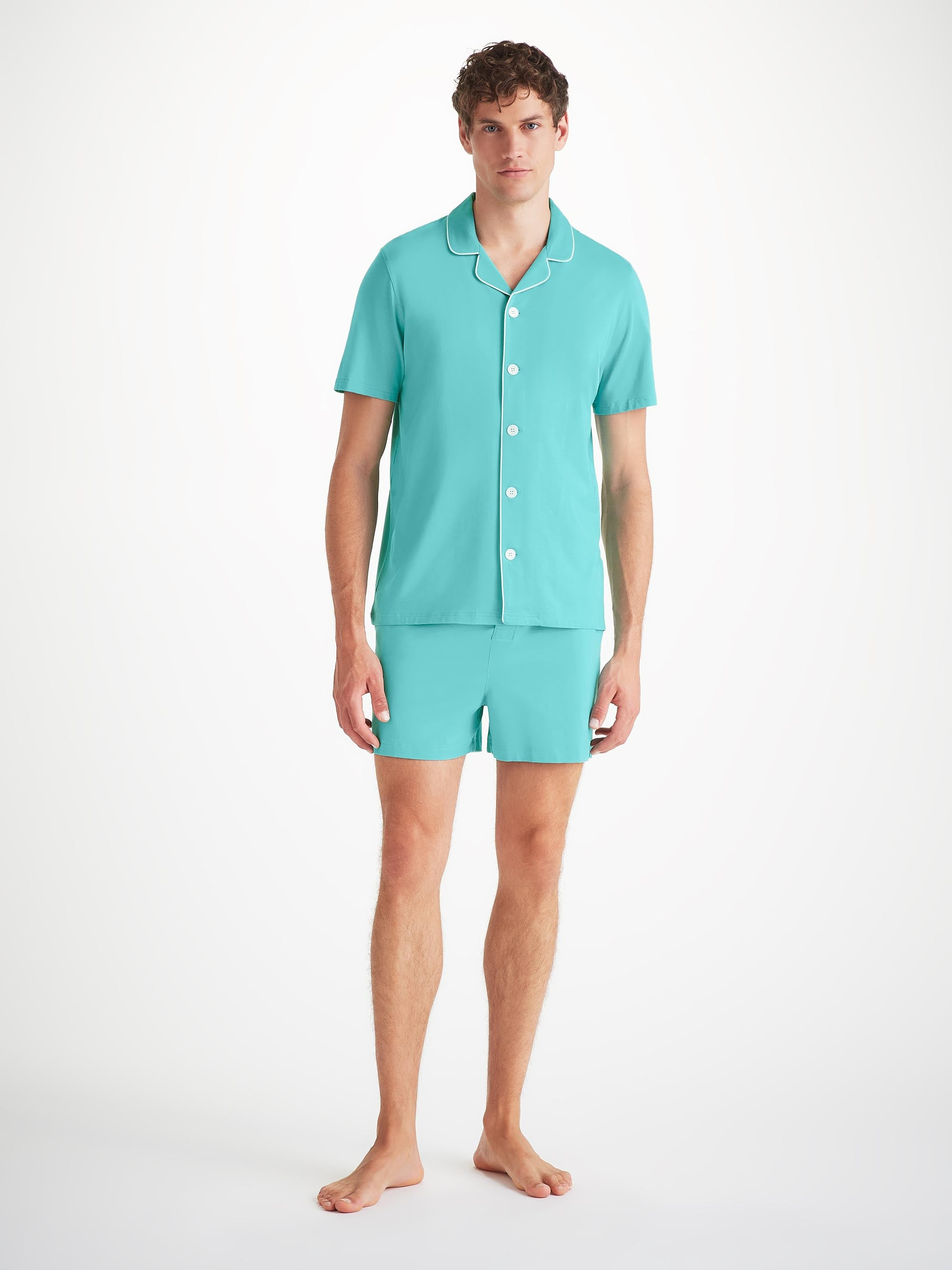 Men's Short Pajamas Basel Micro Modal Stretch Turquoise - 3