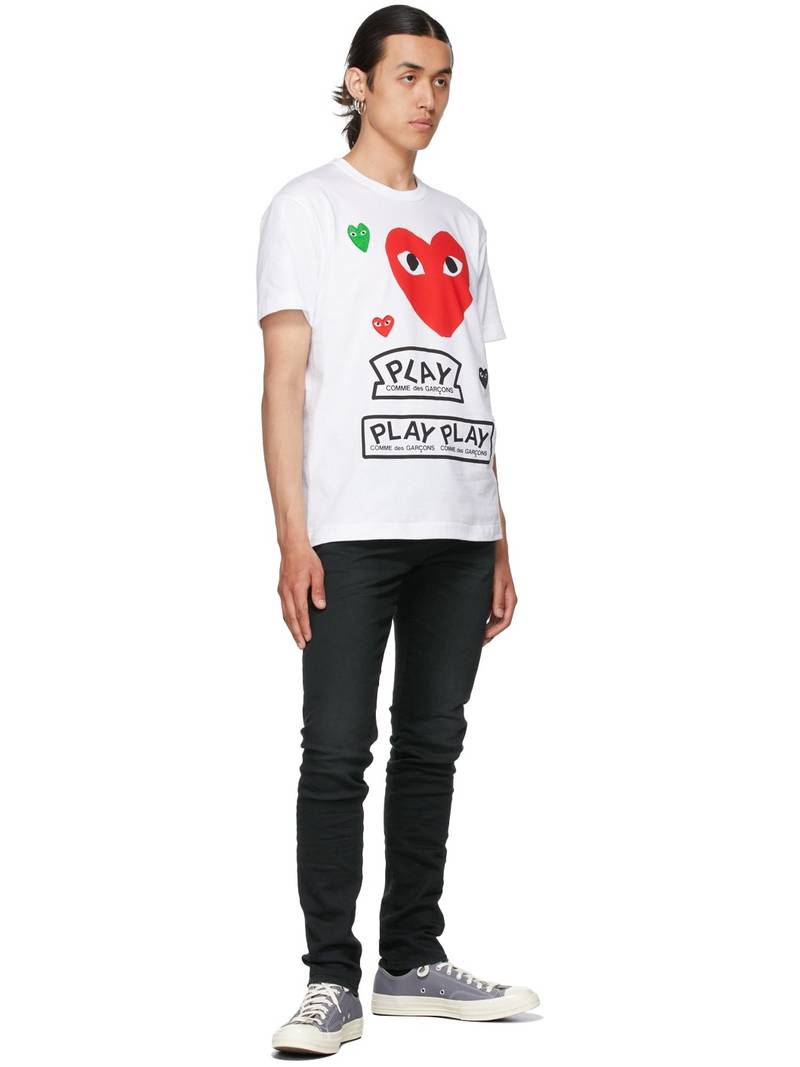 Comme des Garçons PLAY White & Red Multi Logo T-Shirt outlook