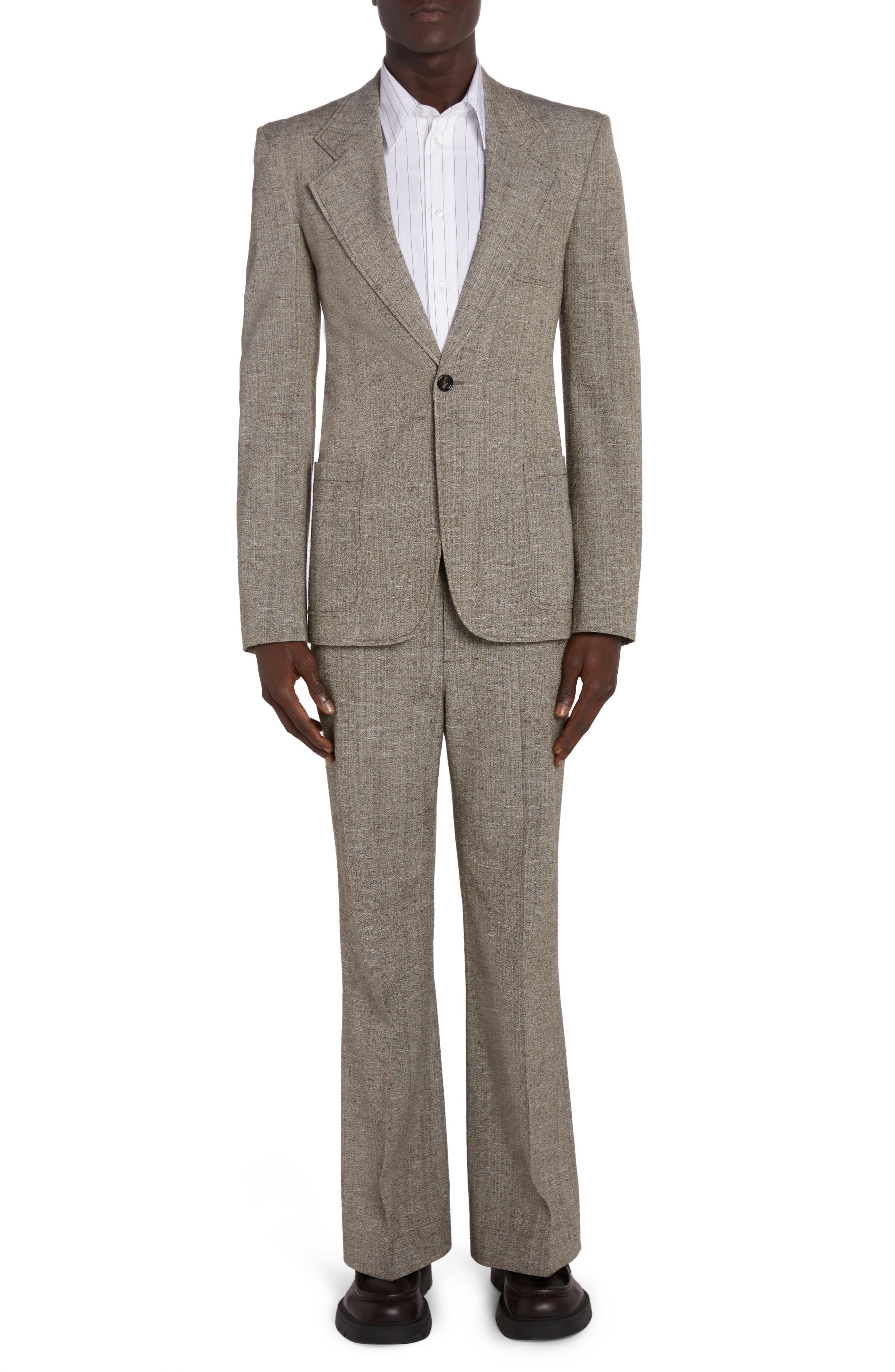 Bottega Veneta Knotted Melange One-Button Suit Jacket in 2515 Brown/White/Blue at Nordstrom - 6