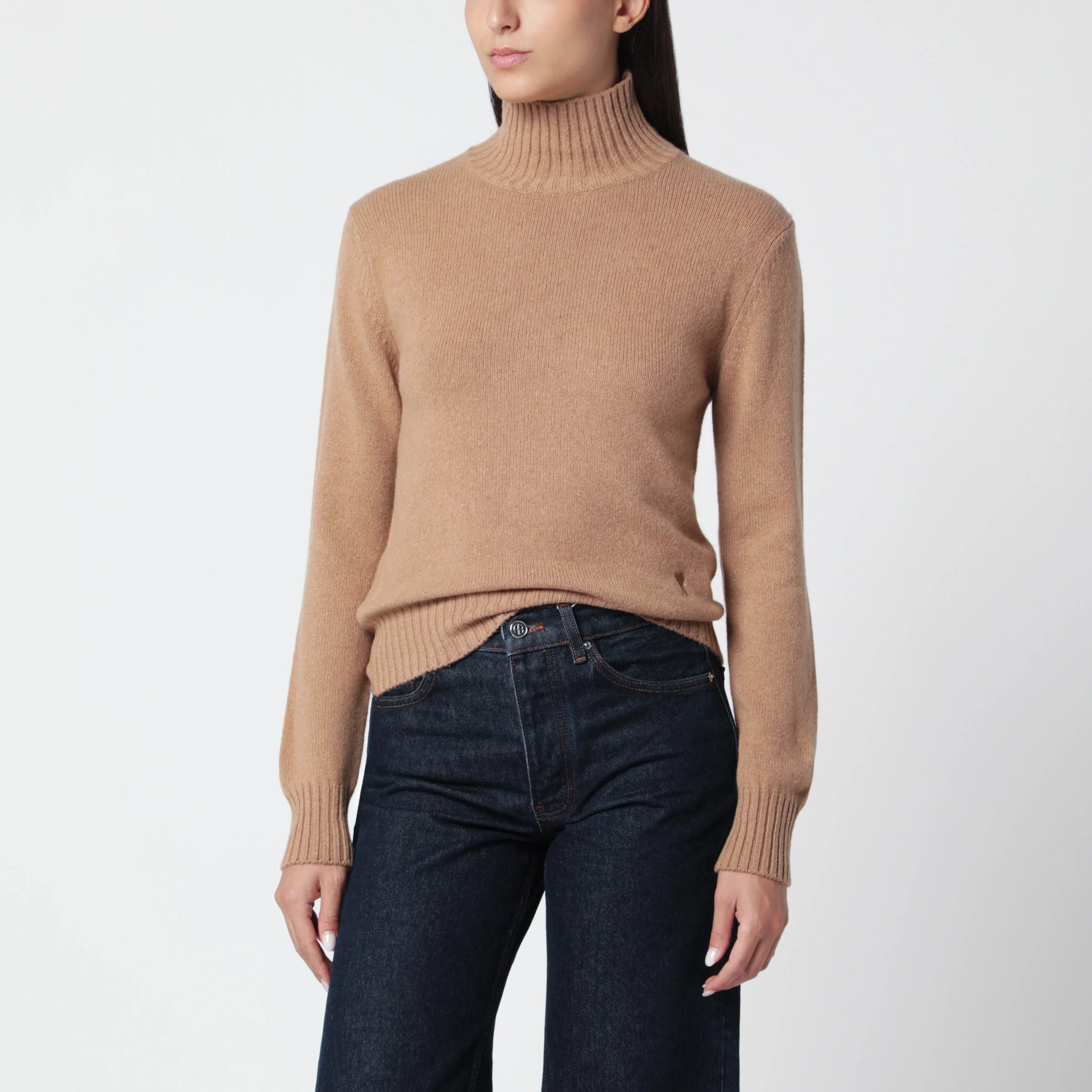 Camel turtleneck sweater in cashmere and wool - 1
