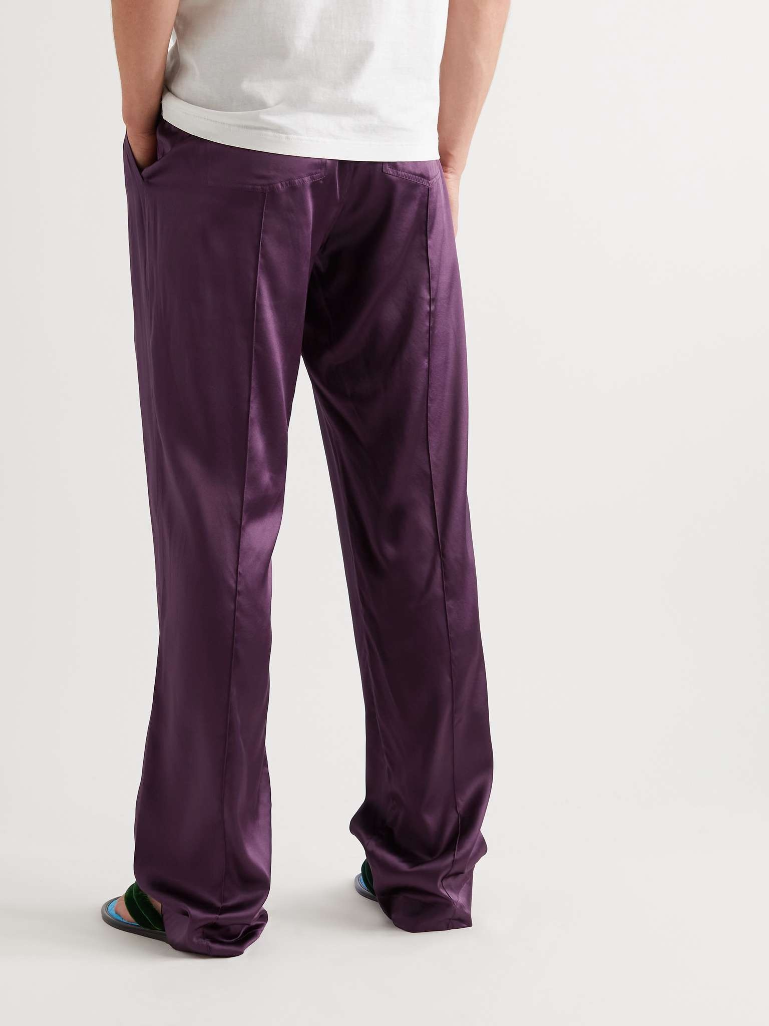 Velvet-Trimmed Stretch-Silk Satin Pyjama Trousers - 3