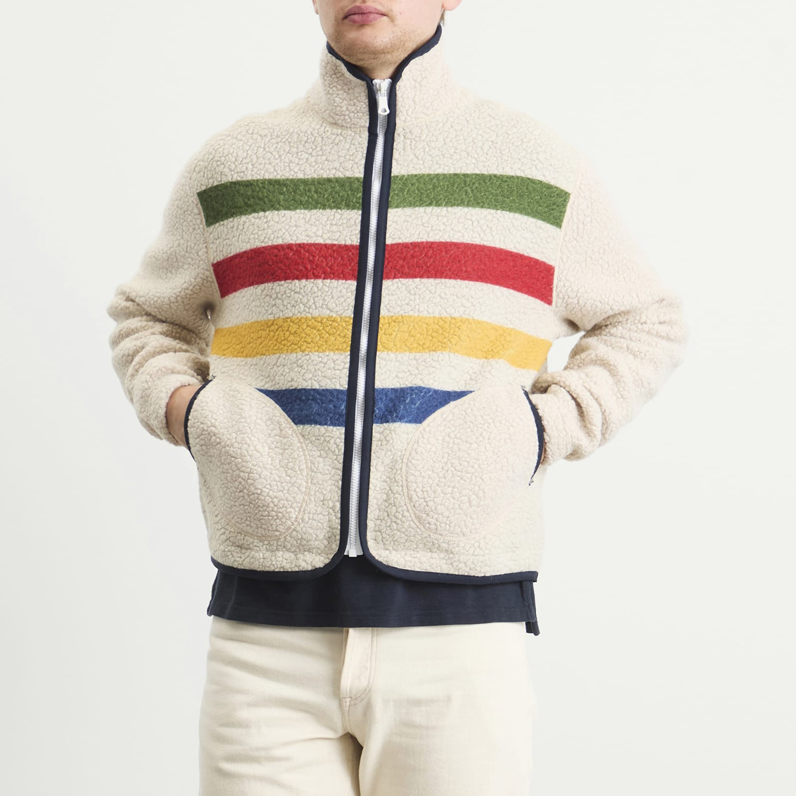 Drake's Striped Boucle Wool Fleece Jacket - 2
