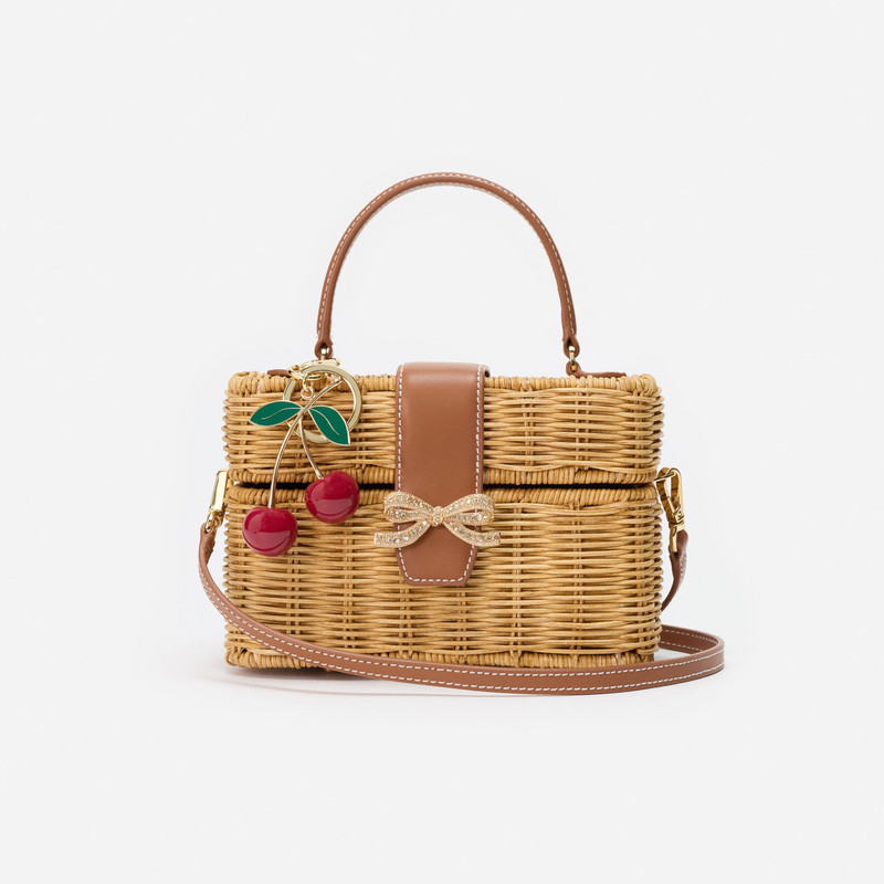 Rattan Cherry Charm Mini Basket Bag 4