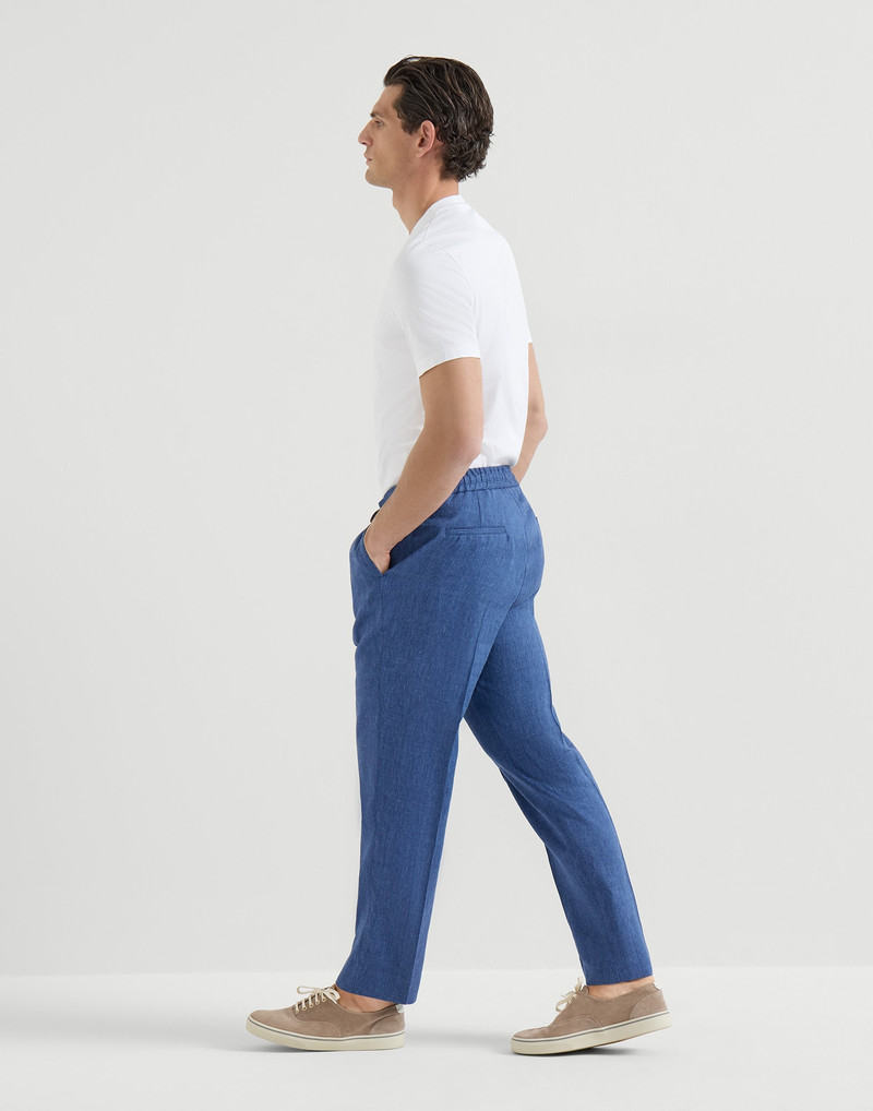 Linen and virgin wool chevron trousers with drawstring and double pleats 5