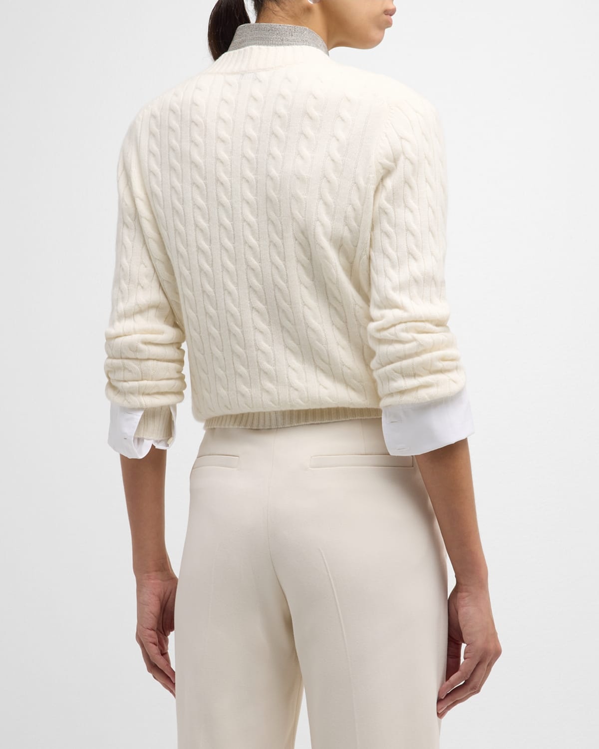 Cashmere Cable-Knit Sweater with Crest Embroidery - 7