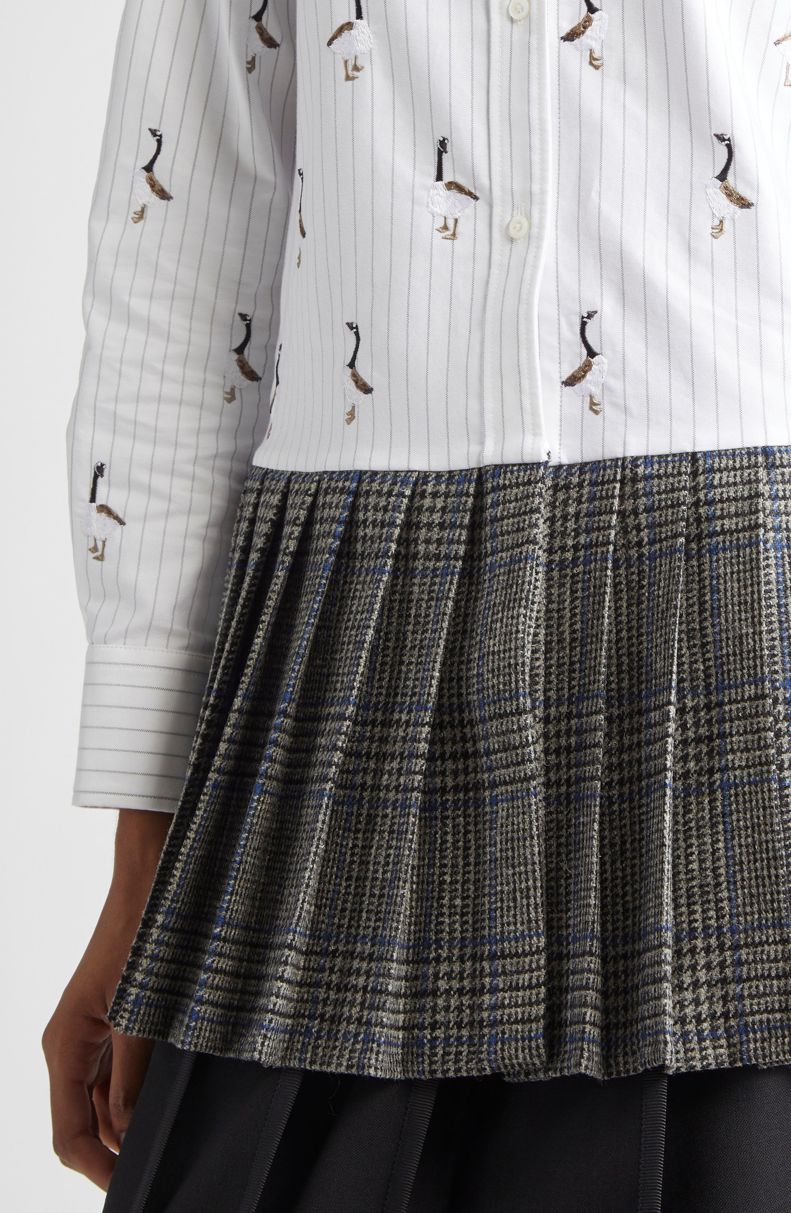 Thom Browne Geese Embroidered Stripe Button-Down Shirt in Medium Grey at Nordstrom - 5