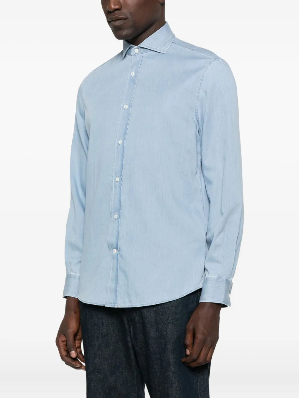 Brunello Cucinelli Men Long-Sleeved Denim Shirt - 3